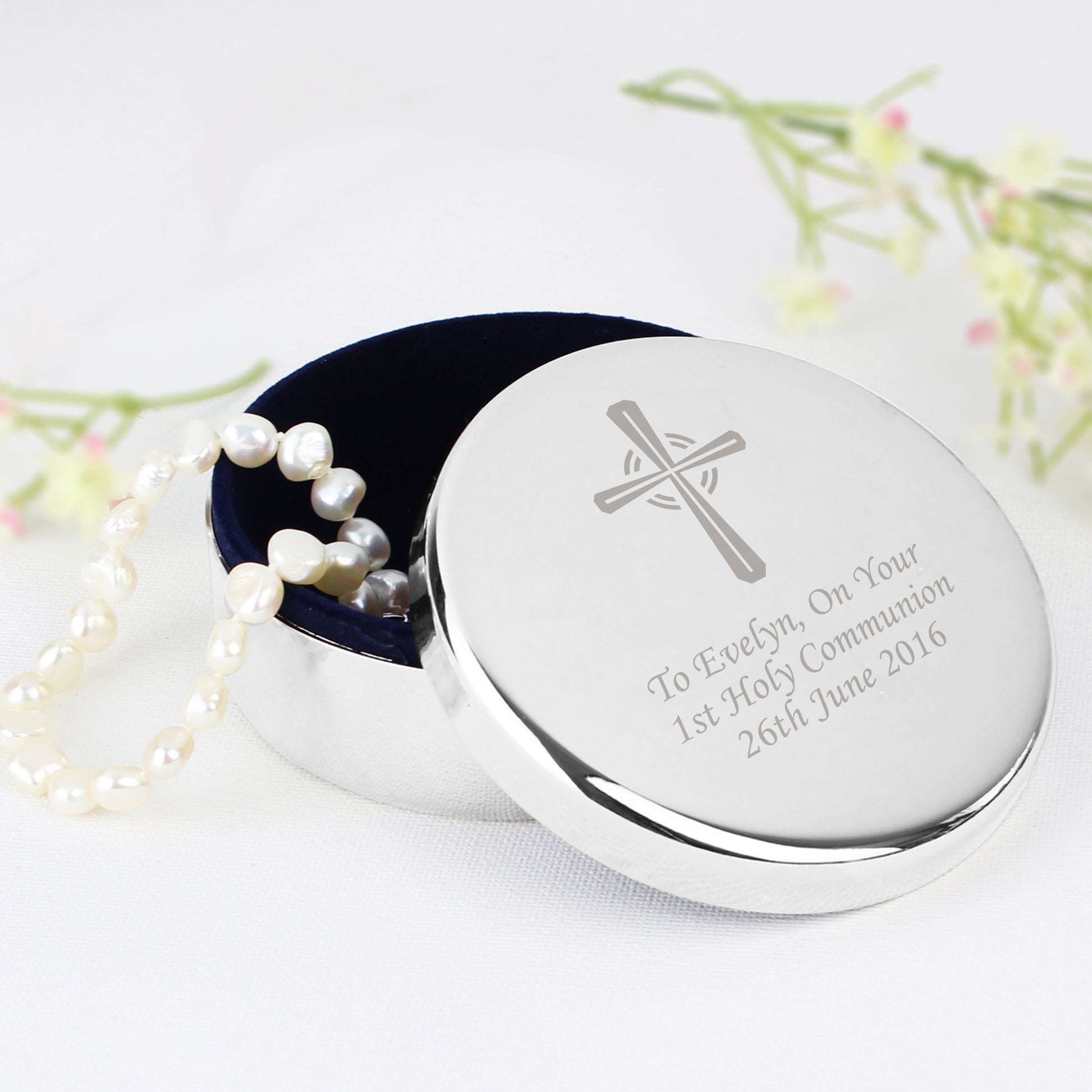 Personalised Silver Cross Trinket Box - Ideal For Rosary Beads - MK&JD Gifts