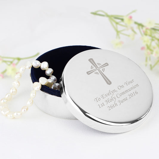 Personalised Silver Cross Trinket Box - Ideal For Rosary Beads - MK&JD Gifts