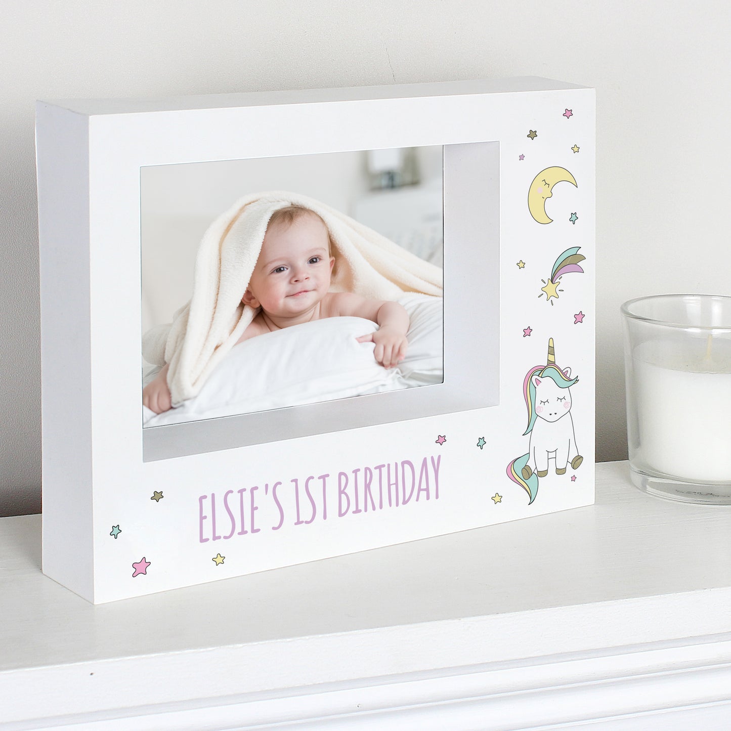 Personalised Baby Unicorn 5x7 Landscape Box Photo Frame - MK&JD Gifts