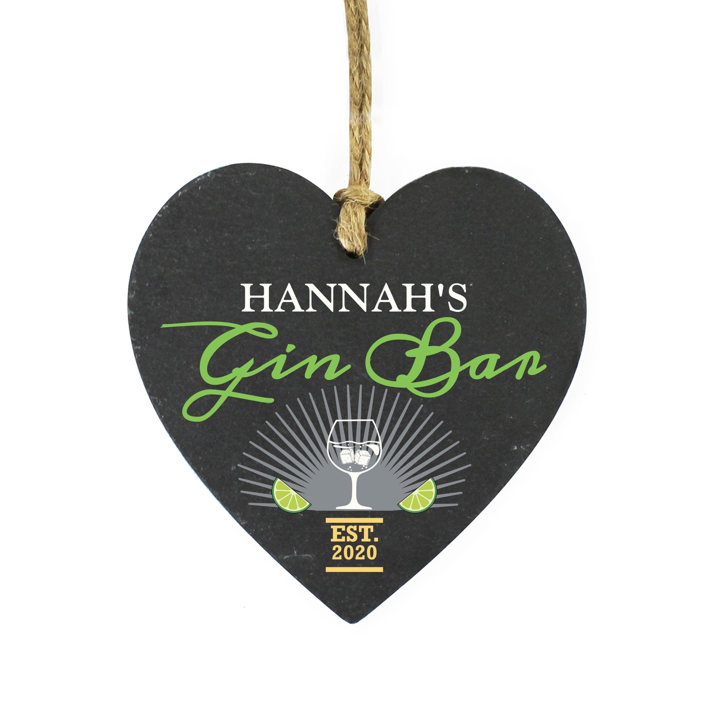 Personalised Gin Bar Slate Heart Decoration - MK&JD Gifts