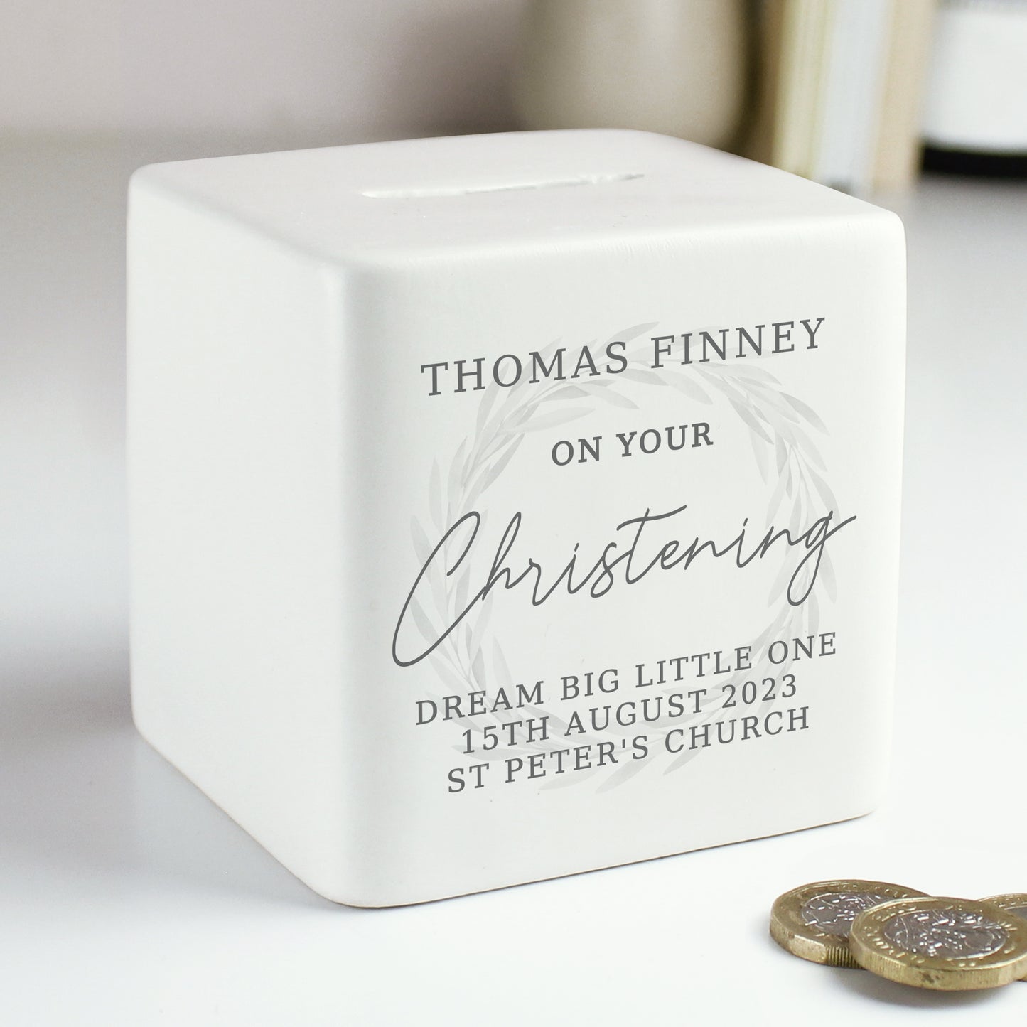 Personalised Christening Ceramic Square Money Box - MK&JD Gifts