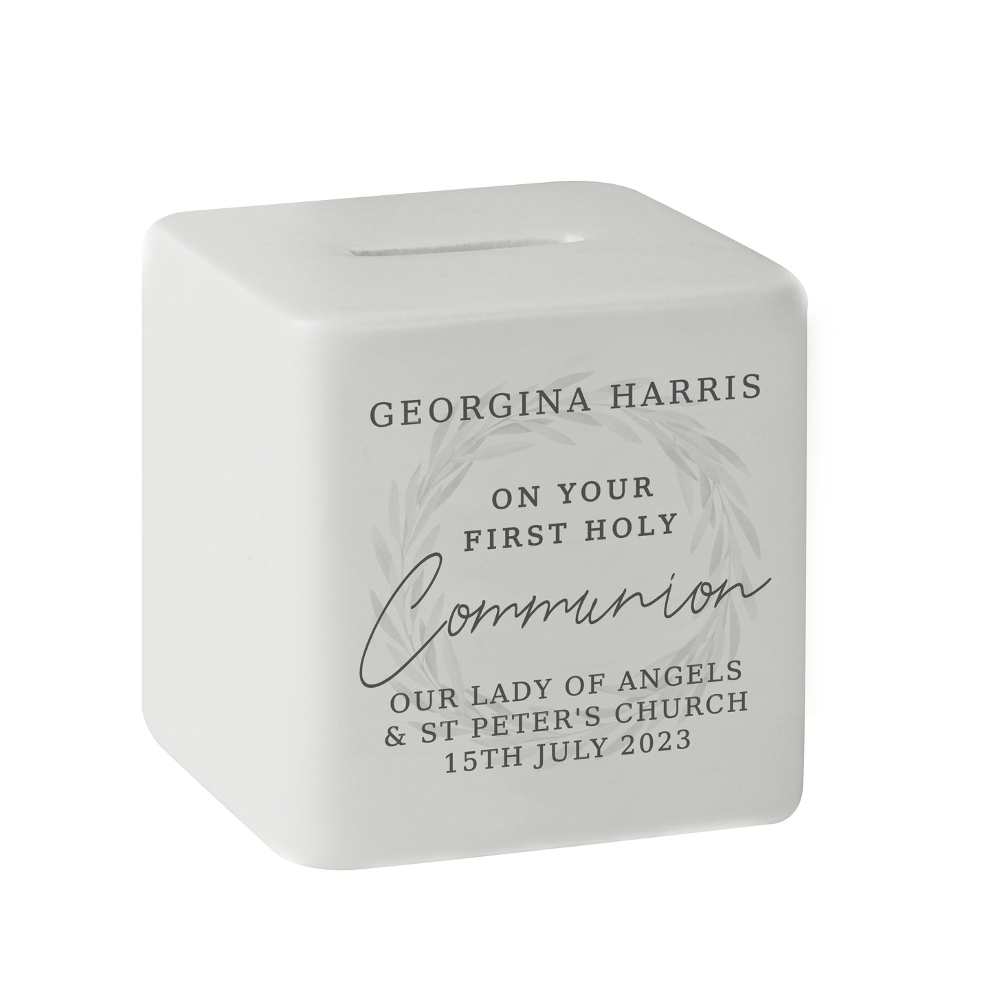 Personalised First Holy Communion Ceramic Square Money Box - MK&JD Gifts