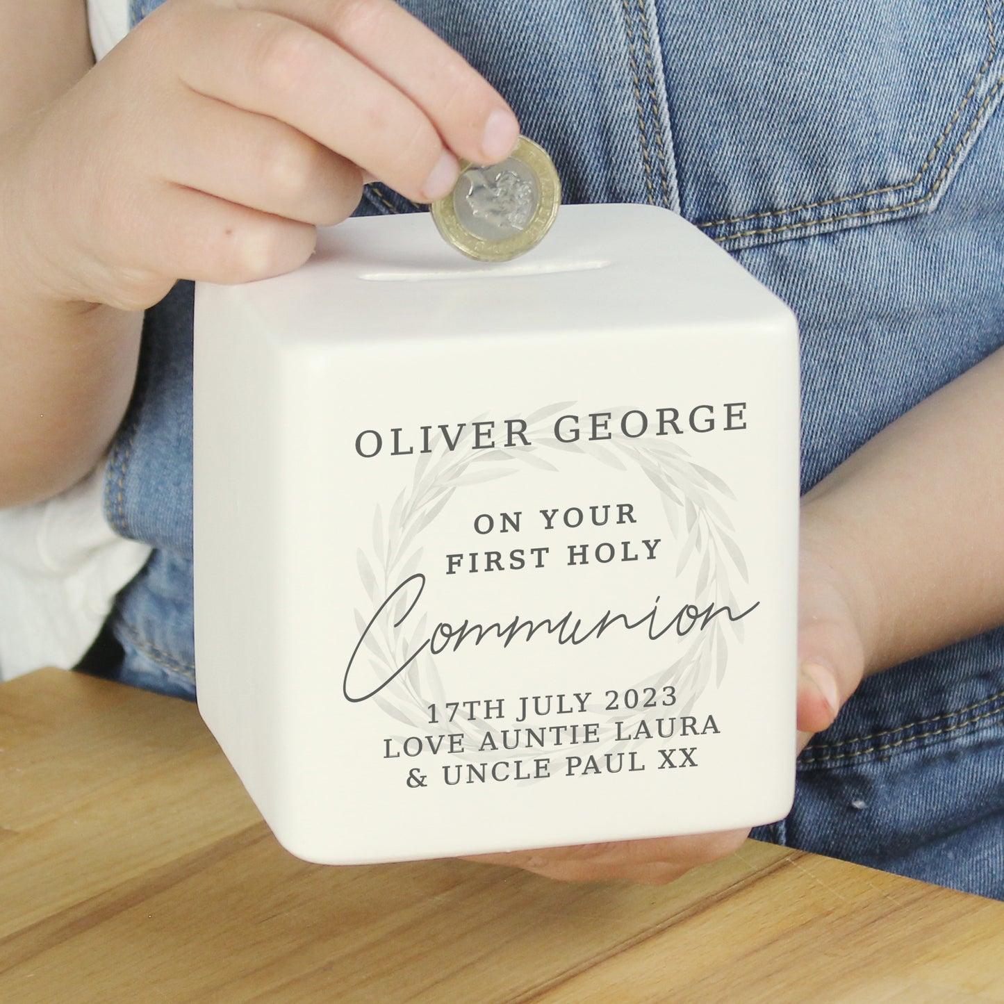 Personalised First Holy Communion Ceramic Square Money Box - MK&JD Gifts