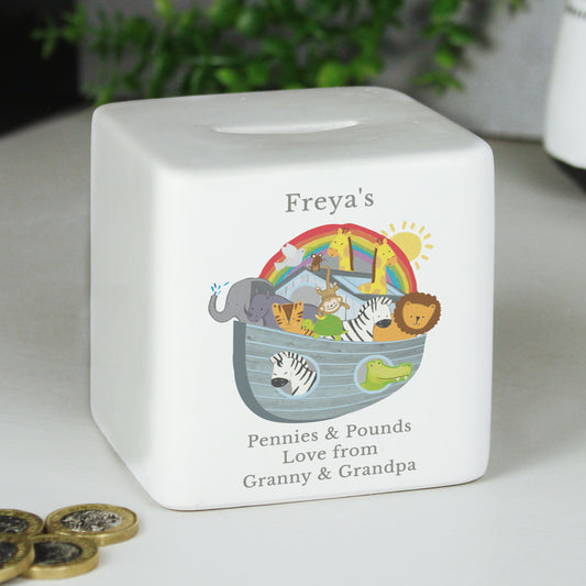 Personalised Noahs Ark Ceramic Square Money Box - MK&JD Gifts