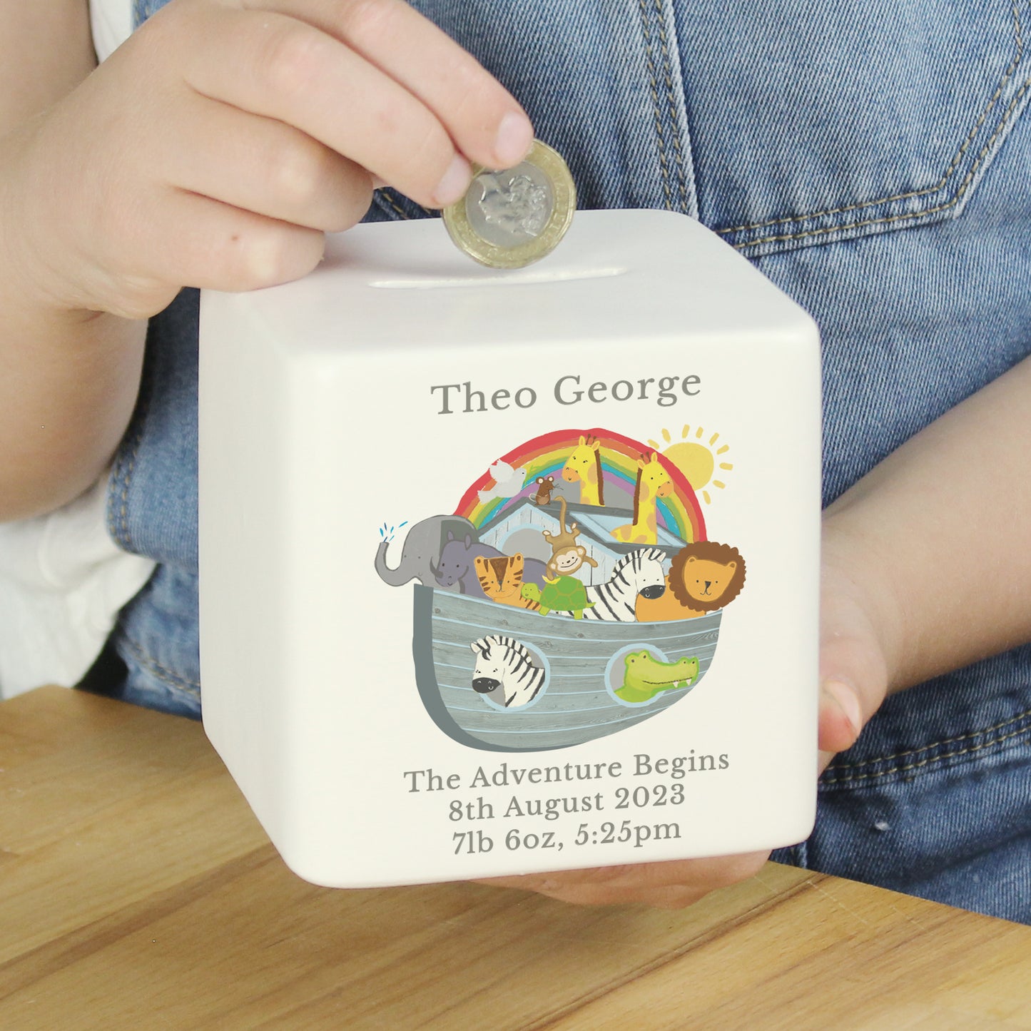 Personalised Noahs Ark Ceramic Square Money Box - MK&JD Gifts