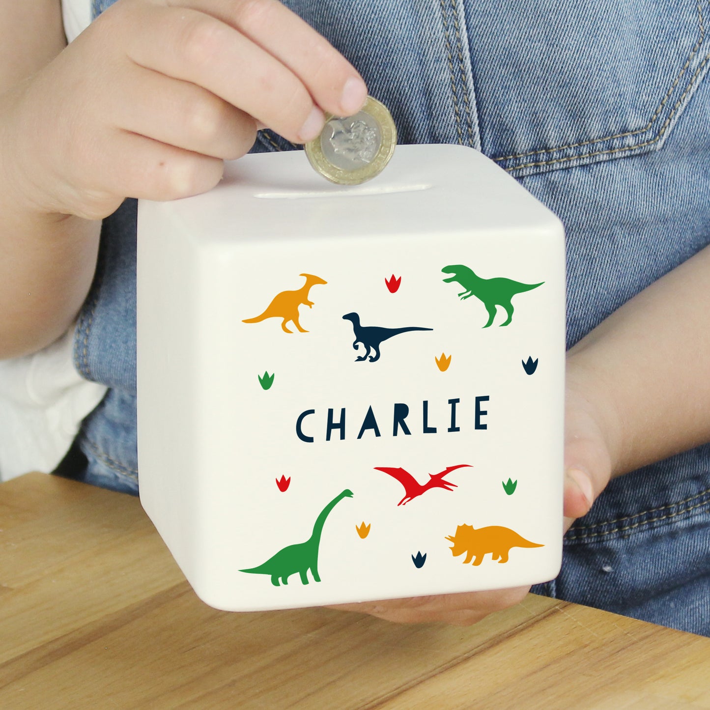 Personalised Dinosaur Ceramic Square Money Box - MK&JD Gifts