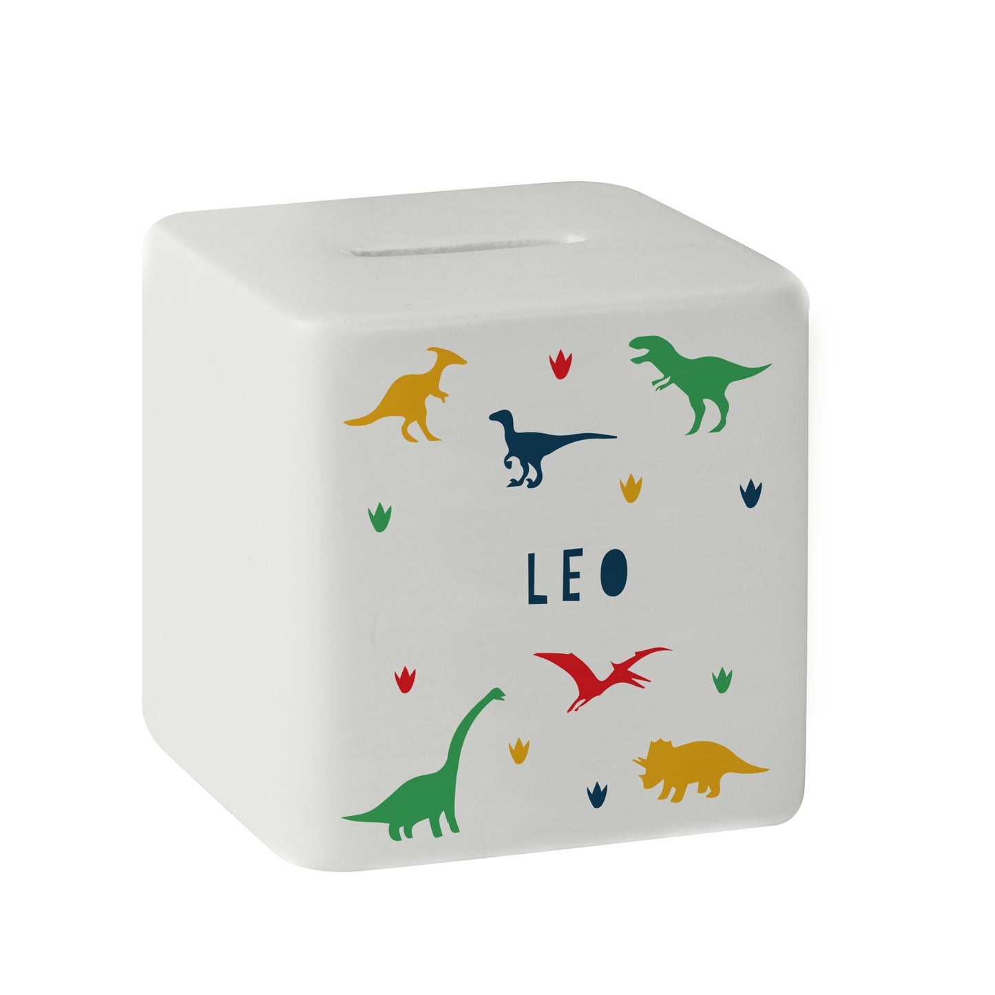 Personalised Dinosaur Ceramic Square Money Box - MK&JD Gifts