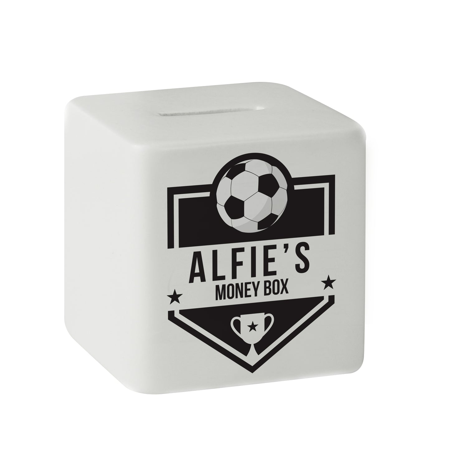 Personalised Football Badge Ceramic Square Money Box - MK&JD Gifts