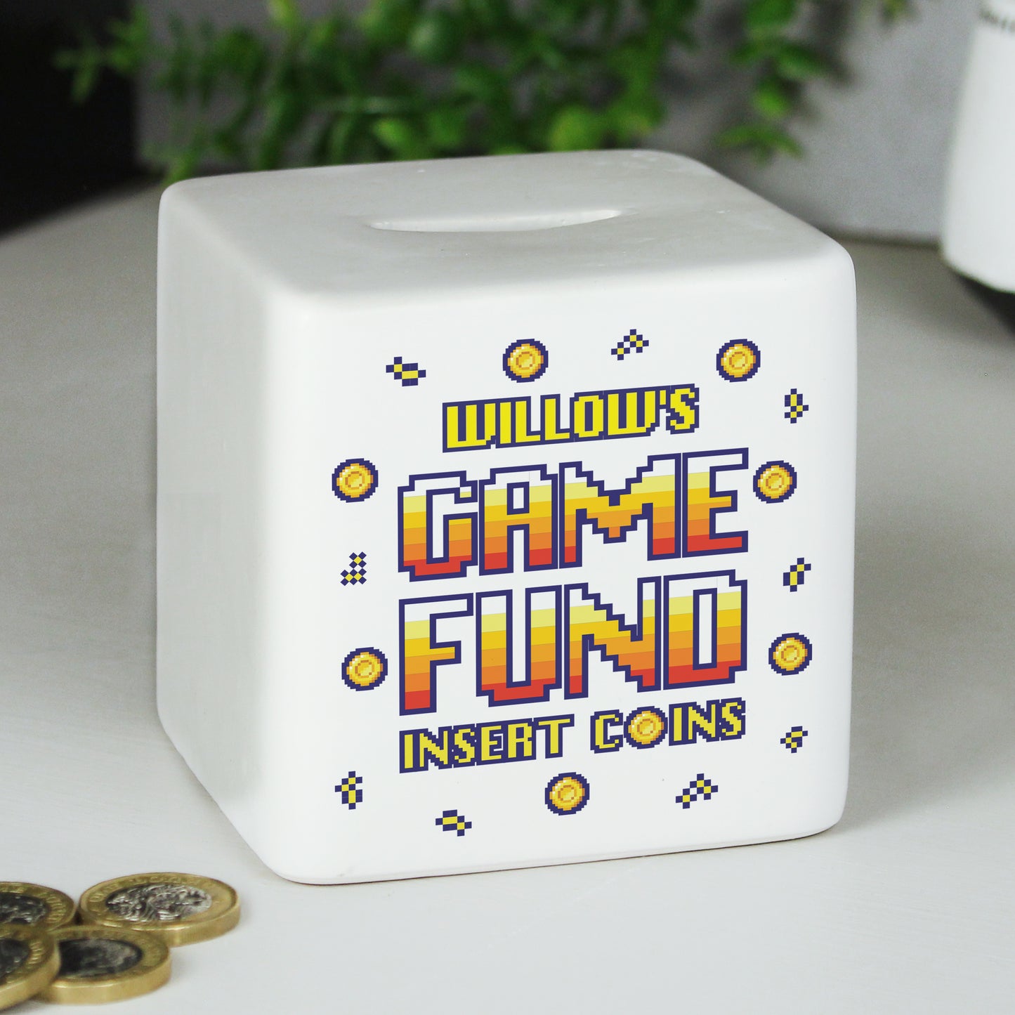 Personalised Gaming Fund Ceramic Square Money Box - MK&JD Gifts