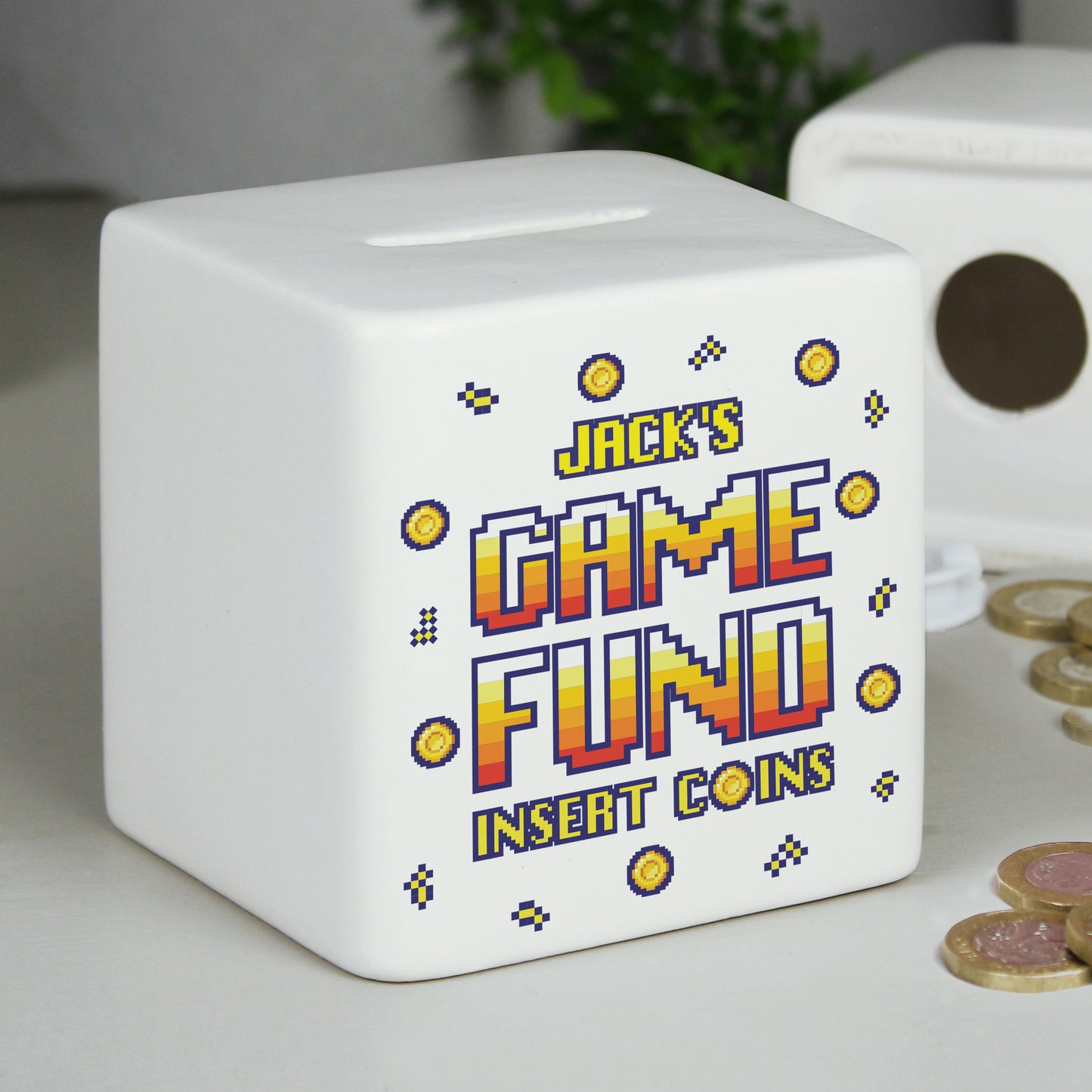 Personalised Gaming Fund Ceramic Square Money Box - MK&JD Gifts