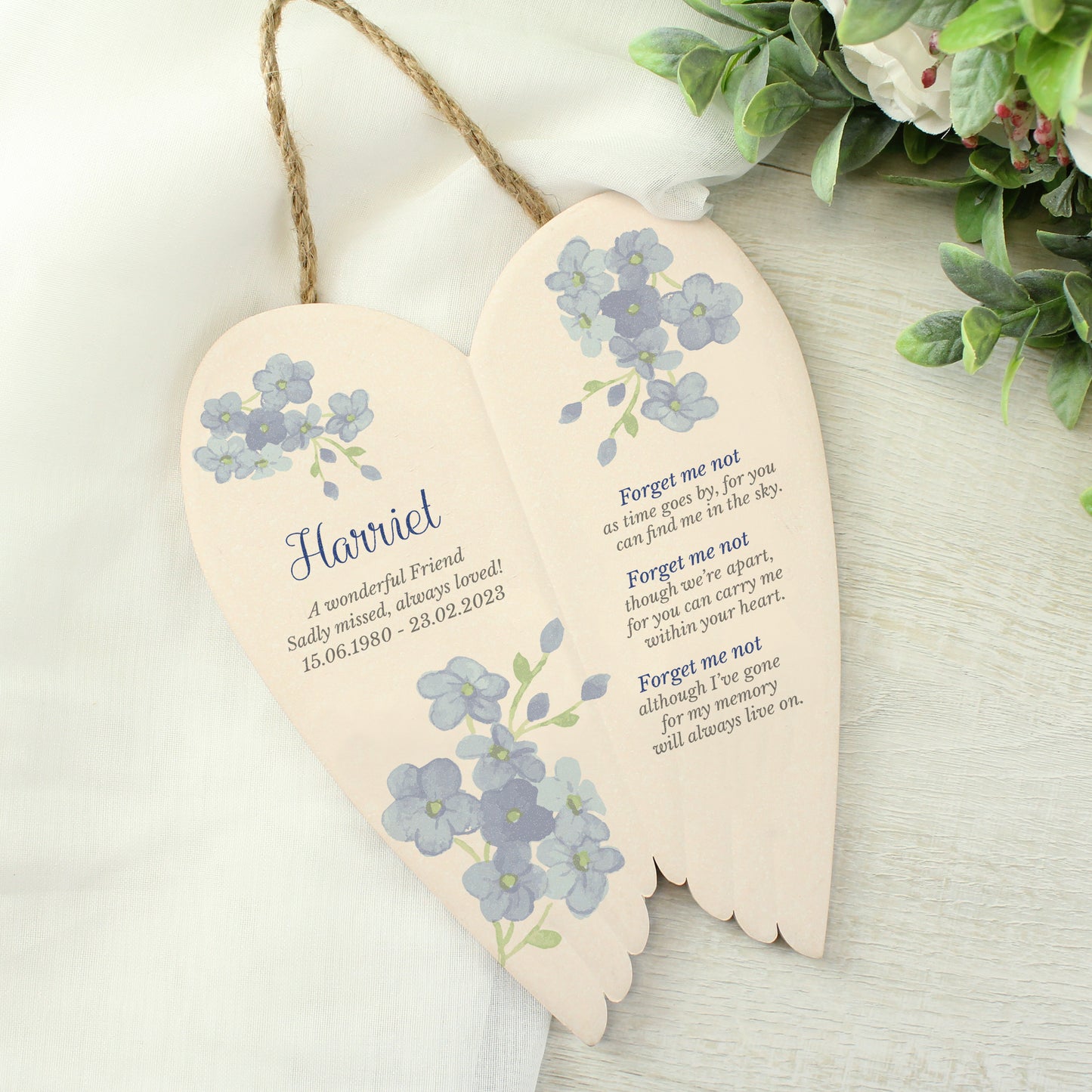 Personalised Forget Me Not Memorial Ceramic Wings - MK&JD Gifts