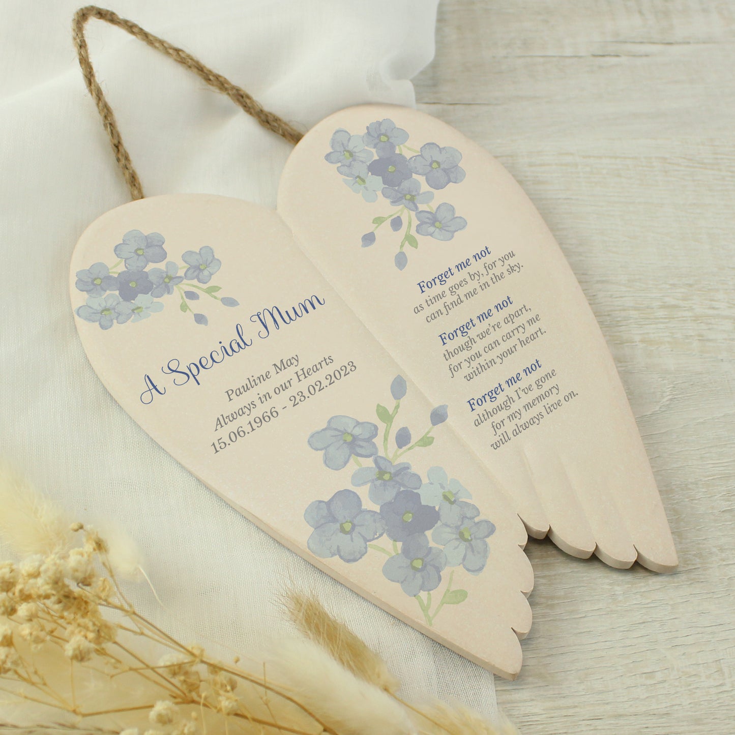 Personalised Forget Me Not Memorial Ceramic Wings - MK&JD Gifts