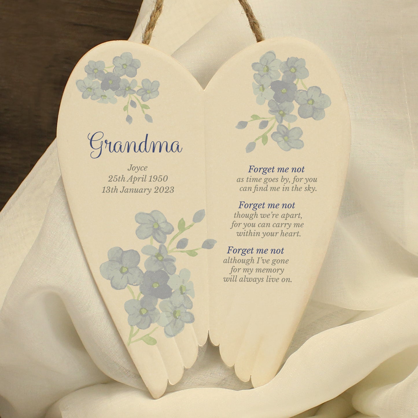 Personalised Forget Me Not Memorial Ceramic Wings - MK&JD Gifts
