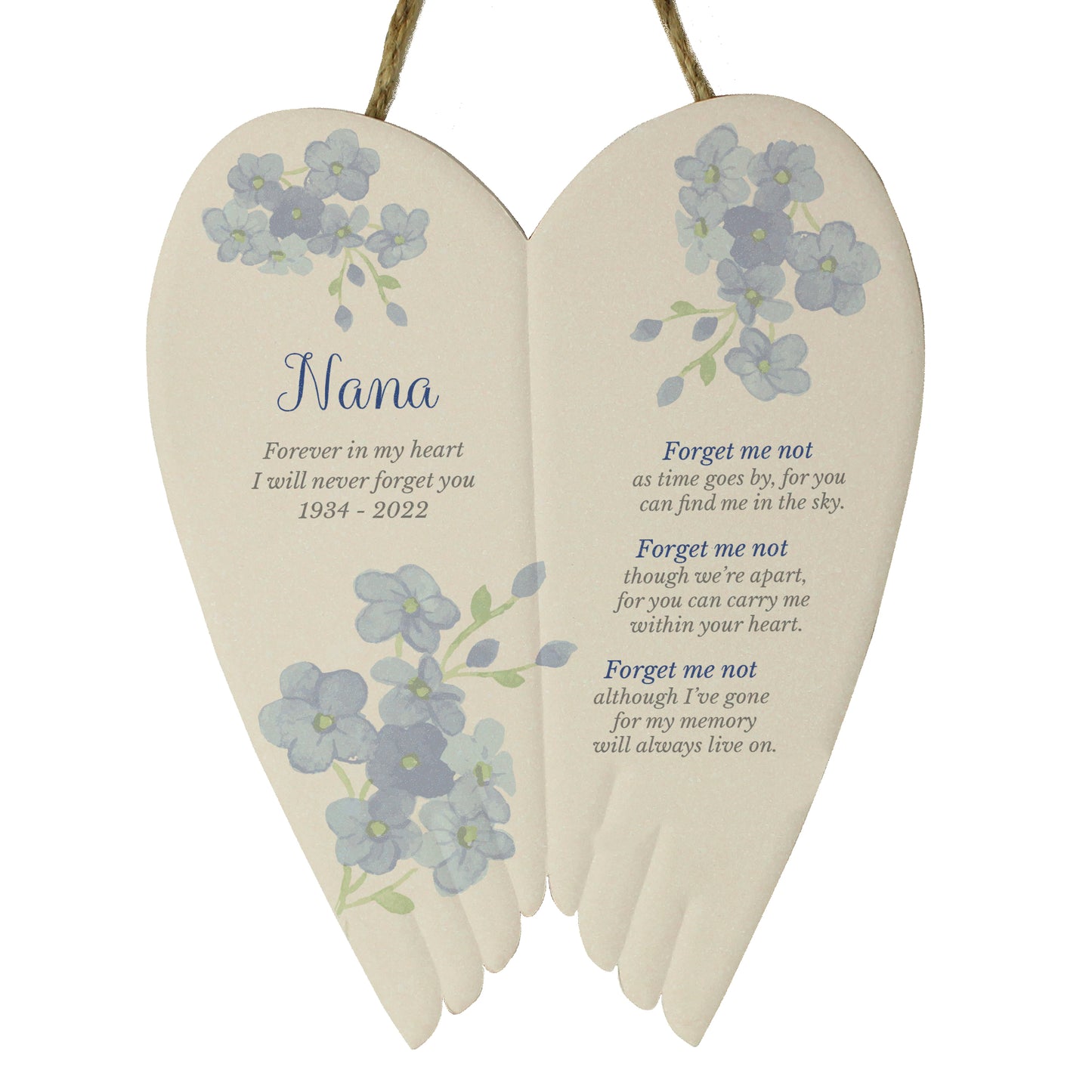 Personalised Forget Me Not Memorial Ceramic Wings - MK&JD Gifts