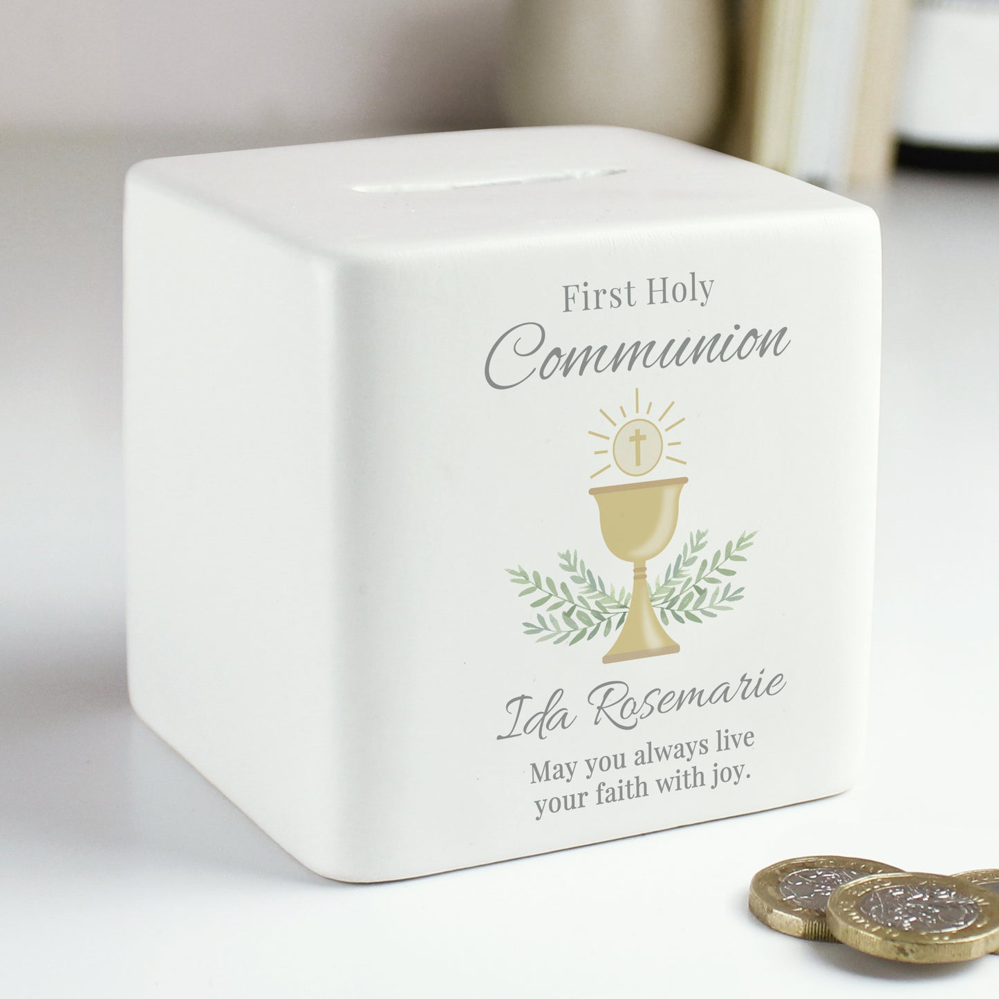 Personalised First Holy Communion Ceramic Square Money Box - MK&JD Gifts