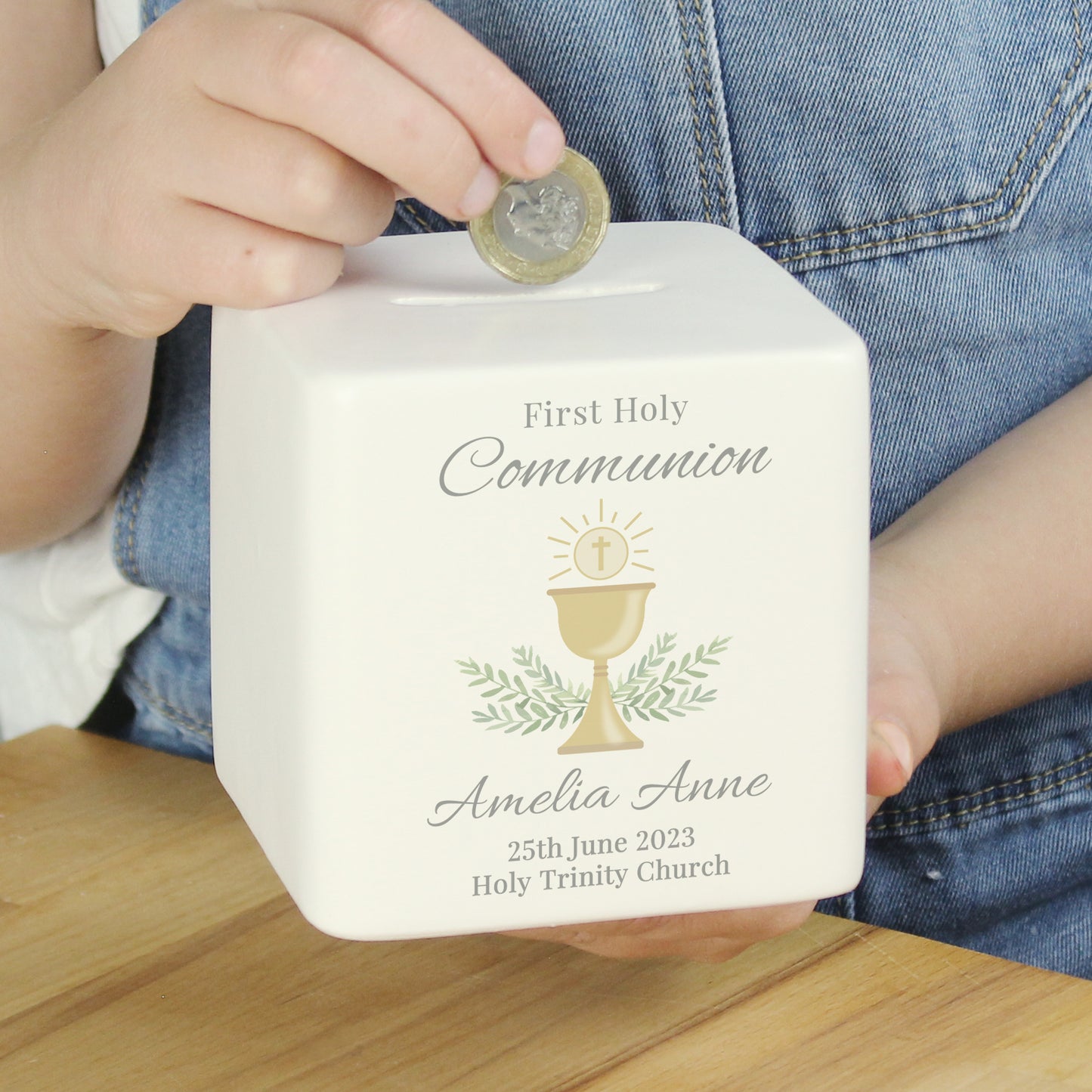 Personalised First Holy Communion Ceramic Square Money Box - MK&JD Gifts