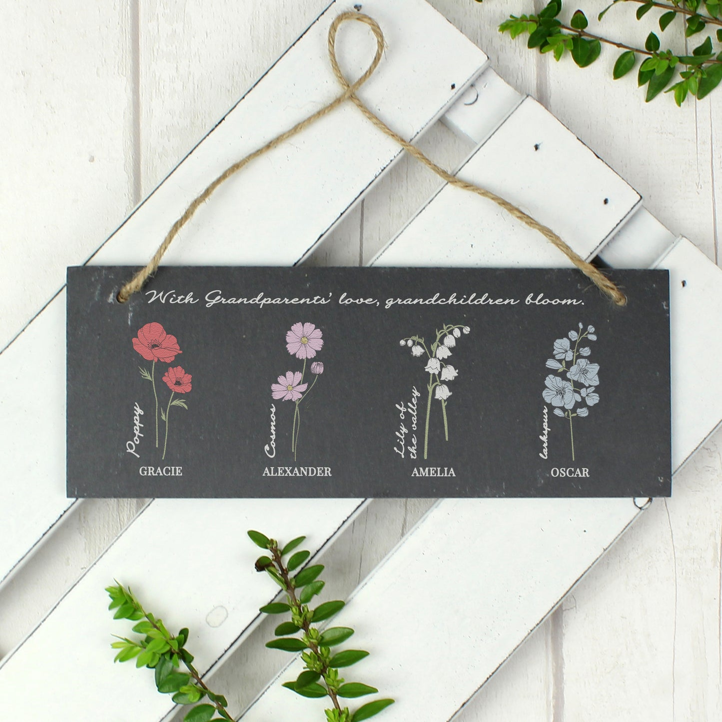 Personalised Flower of the Month Hanging Slate Plaque - MK&JD Gifts