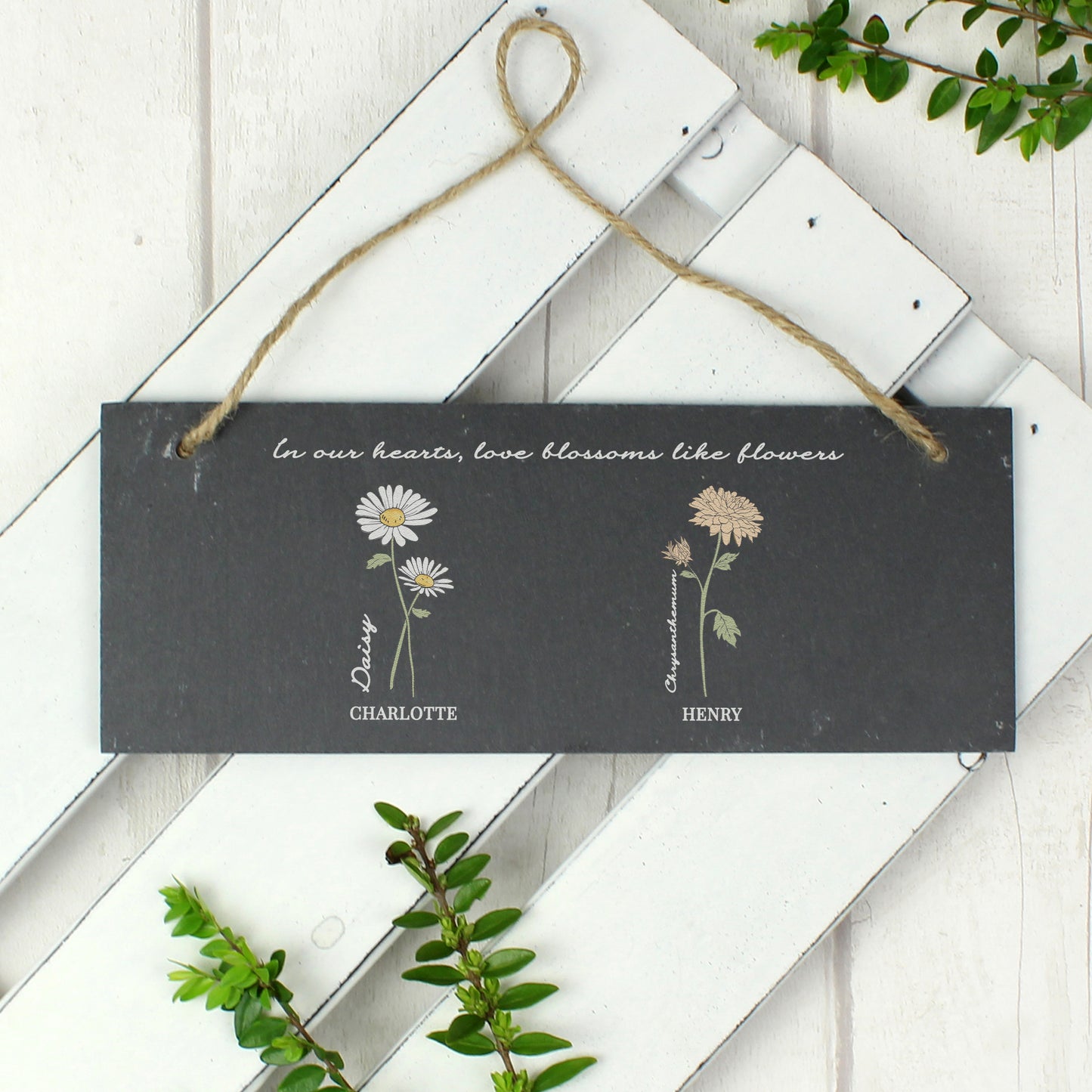 Personalised Flower of the Month Hanging Slate Plaque - MK&JD Gifts