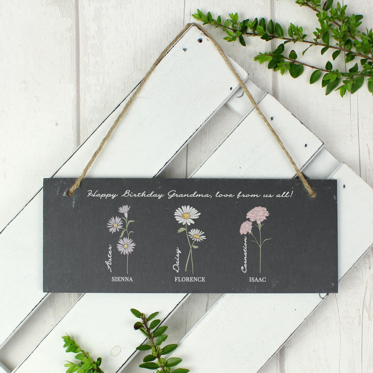 Personalised Flower of the Month Hanging Slate Plaque - MK&JD Gifts