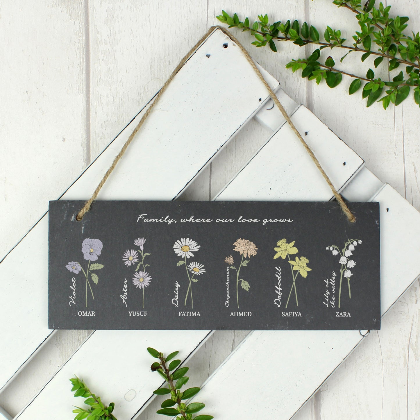Personalised Flower of the Month Hanging Slate Plaque - MK&JD Gifts
