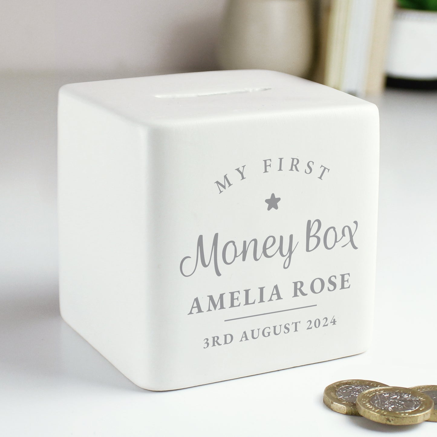Personalised My First Ceramic Square Money Box - MK&JD Gifts