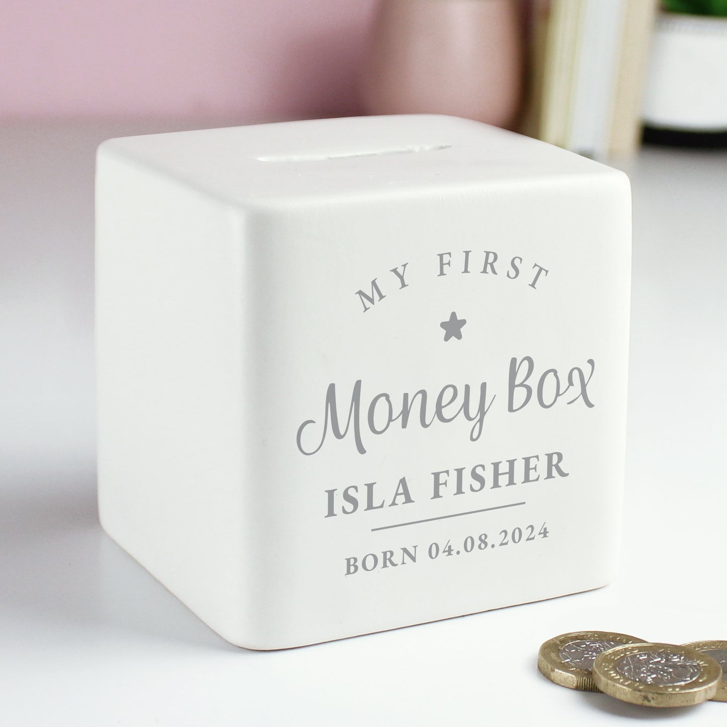 Personalised My First Ceramic Square Money Box - MK&JD Gifts