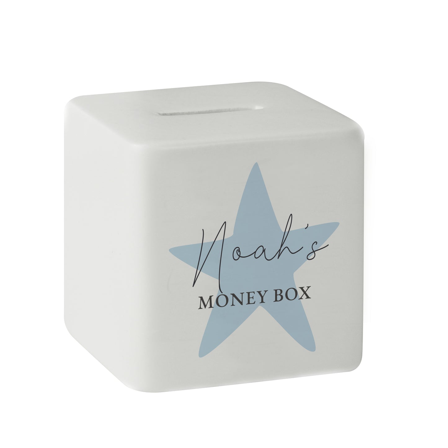 Personalised Blue Star Ceramic Square Money Box - MK&JD Gifts