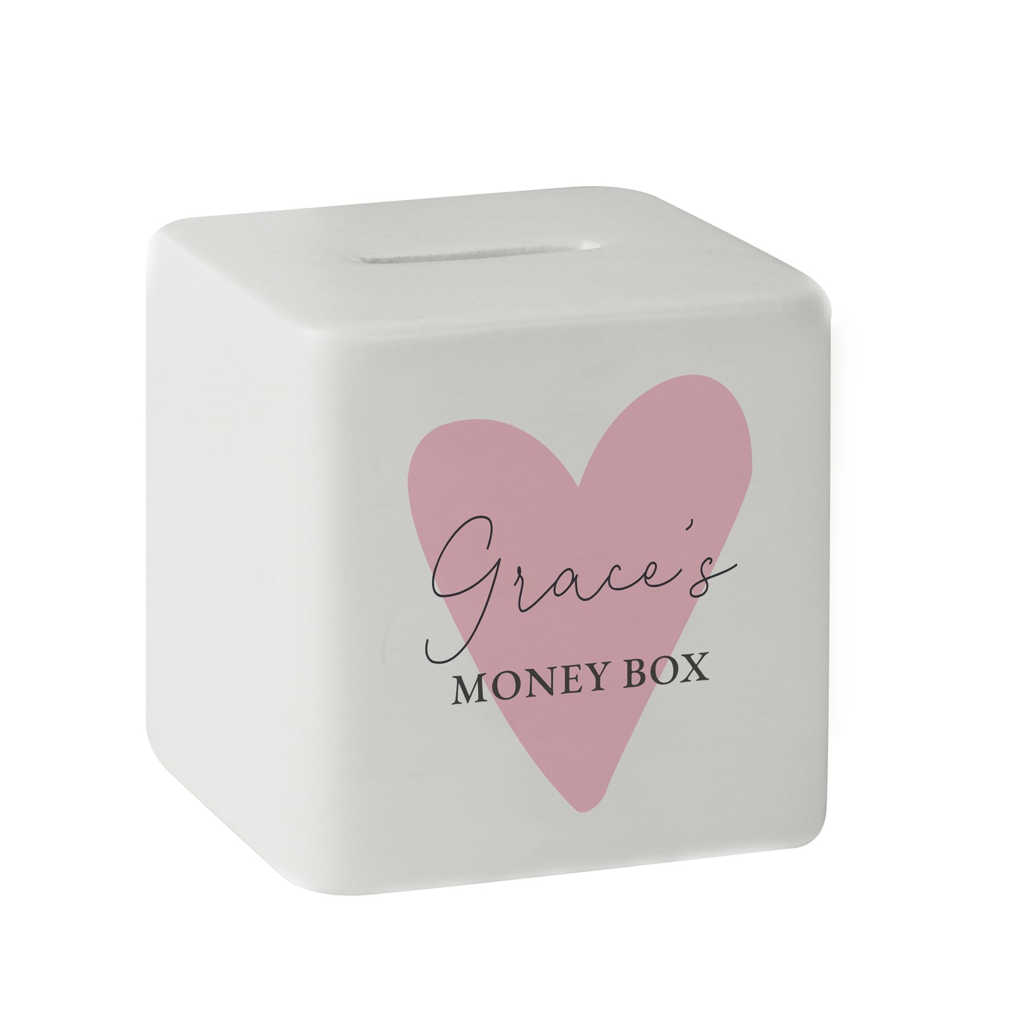 Personalised Pink Heart Ceramic Square Money Box - MK&JD Gifts