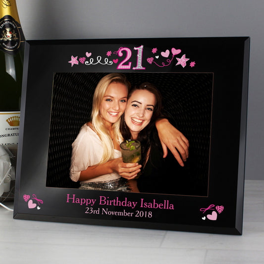 Personalised 21st Birthday Black Glass 5x7 Photo Frame - MK&JD Gifts