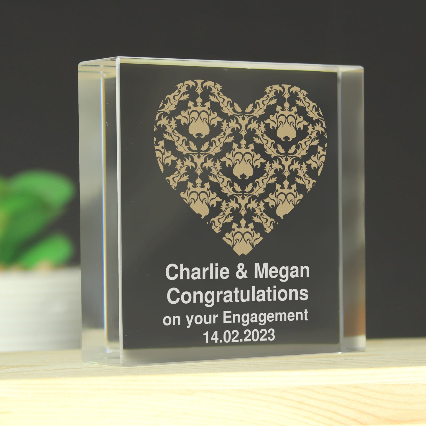 Personalised Gold Damask Heart Crystal Token - MK&JD Gifts