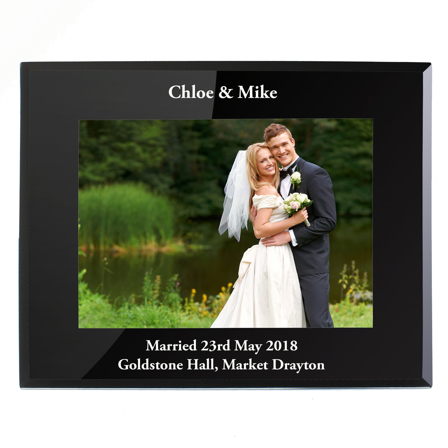 Personalised 5x7 Landscape Black Glass Photo Frame - MK&JD Gifts
