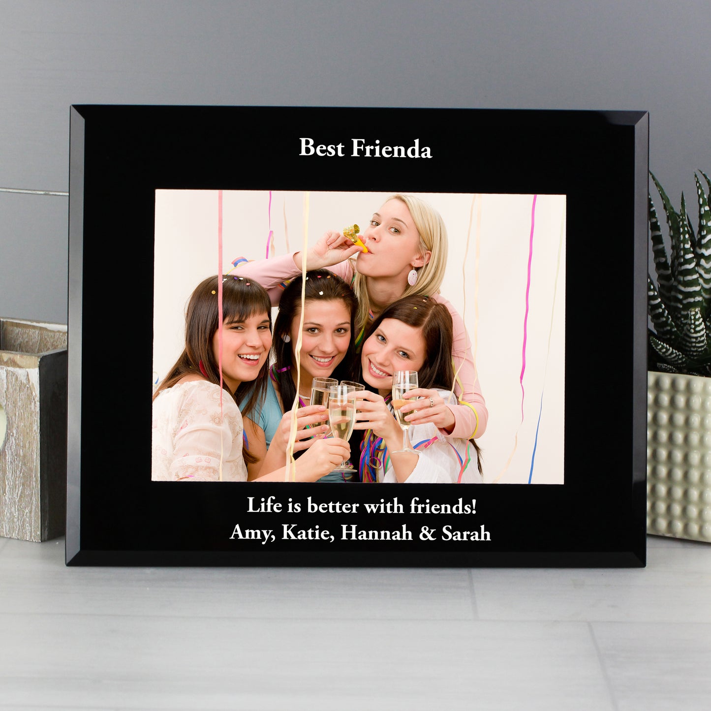 Personalised 5x7 Landscape Black Glass Photo Frame - MK&JD Gifts