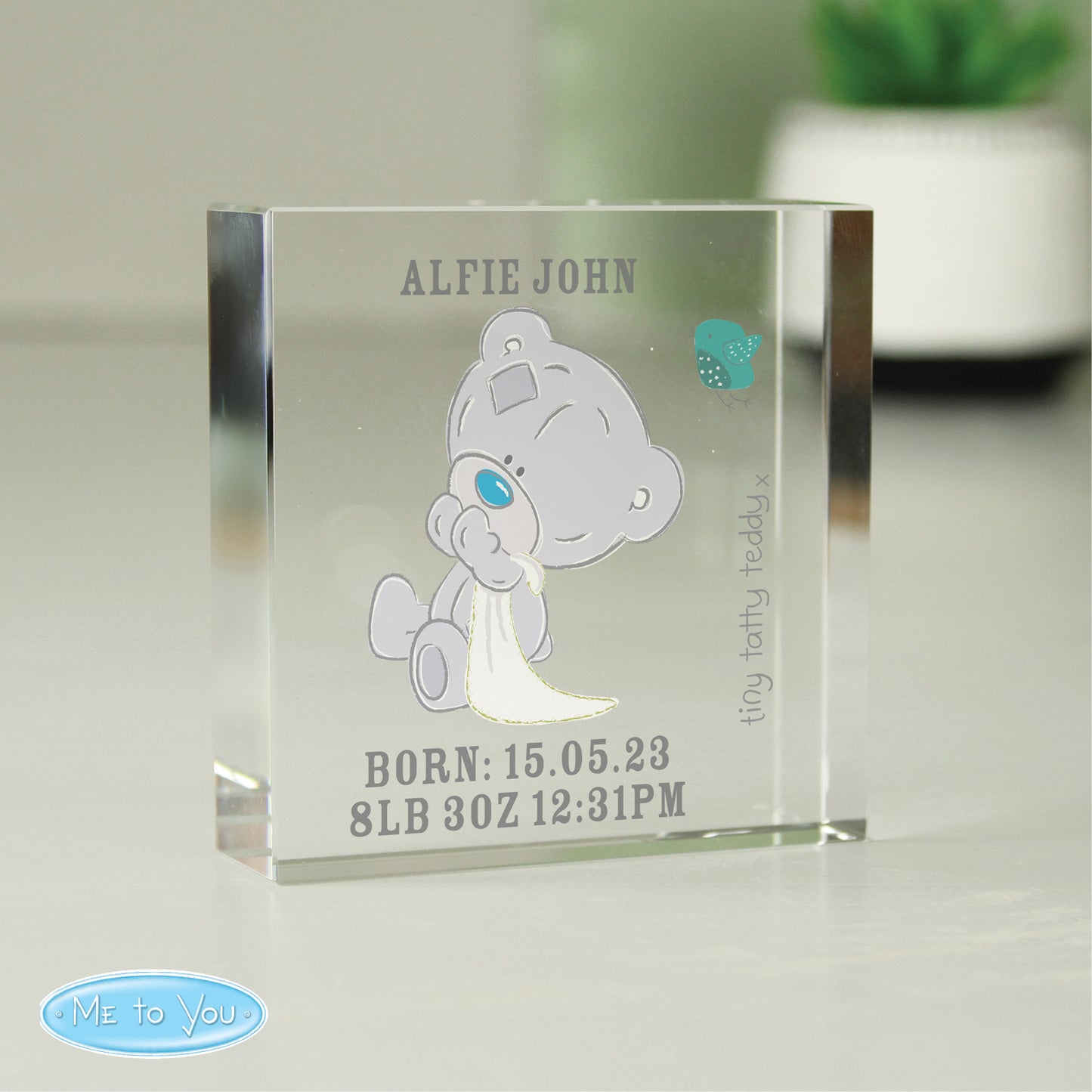 Personalised Tiny Tatty Teddy Christening Crystal Token - MK&JD Gifts