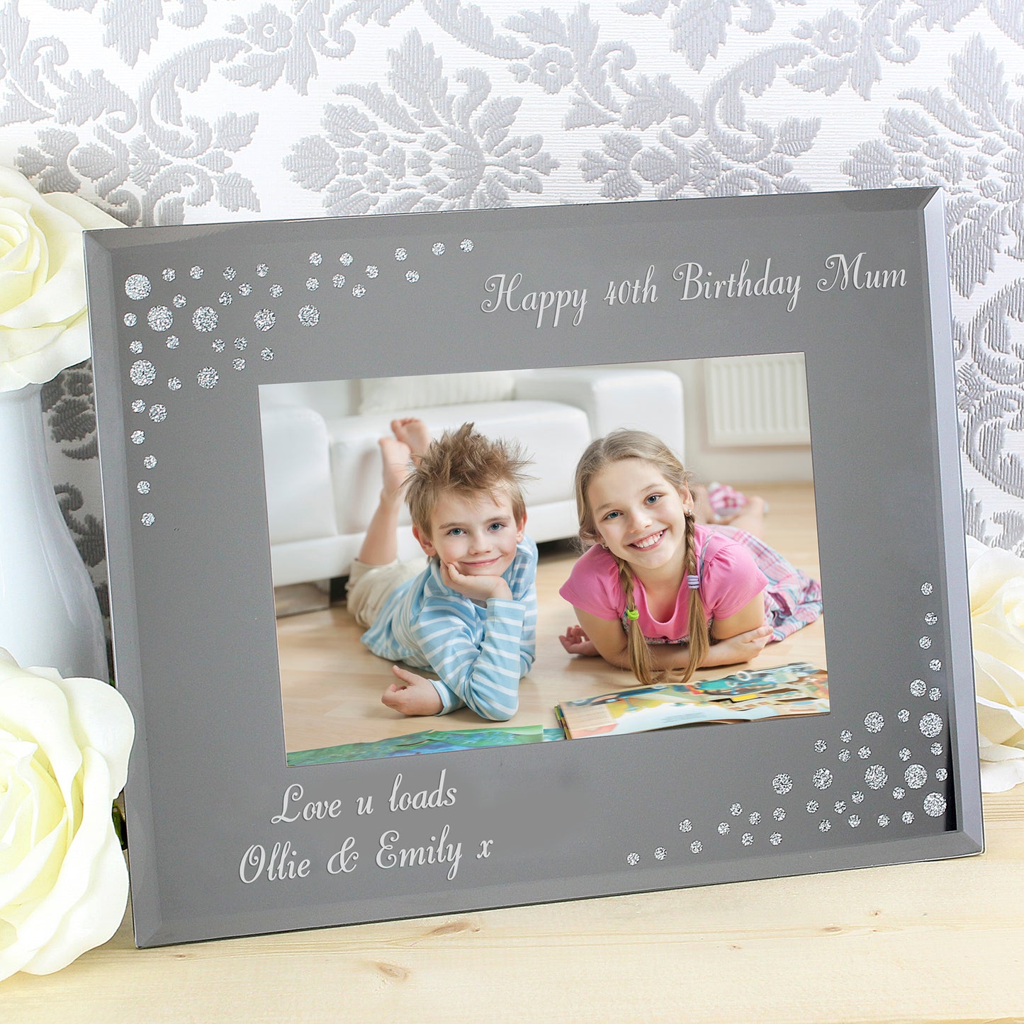 Personalised Any Message 6x4 Landscape Diamante Glass Photo Frame - MK&JD Gifts