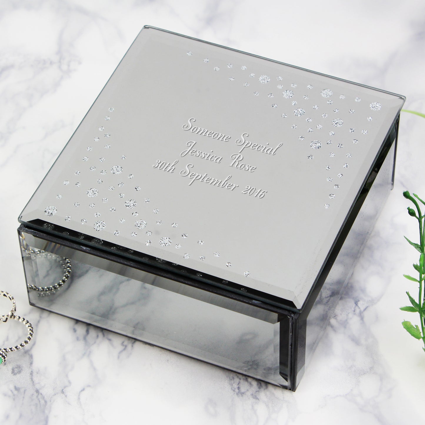 Personalised Any Message Diamante Glass Trinket Box - MK&JD Gifts
