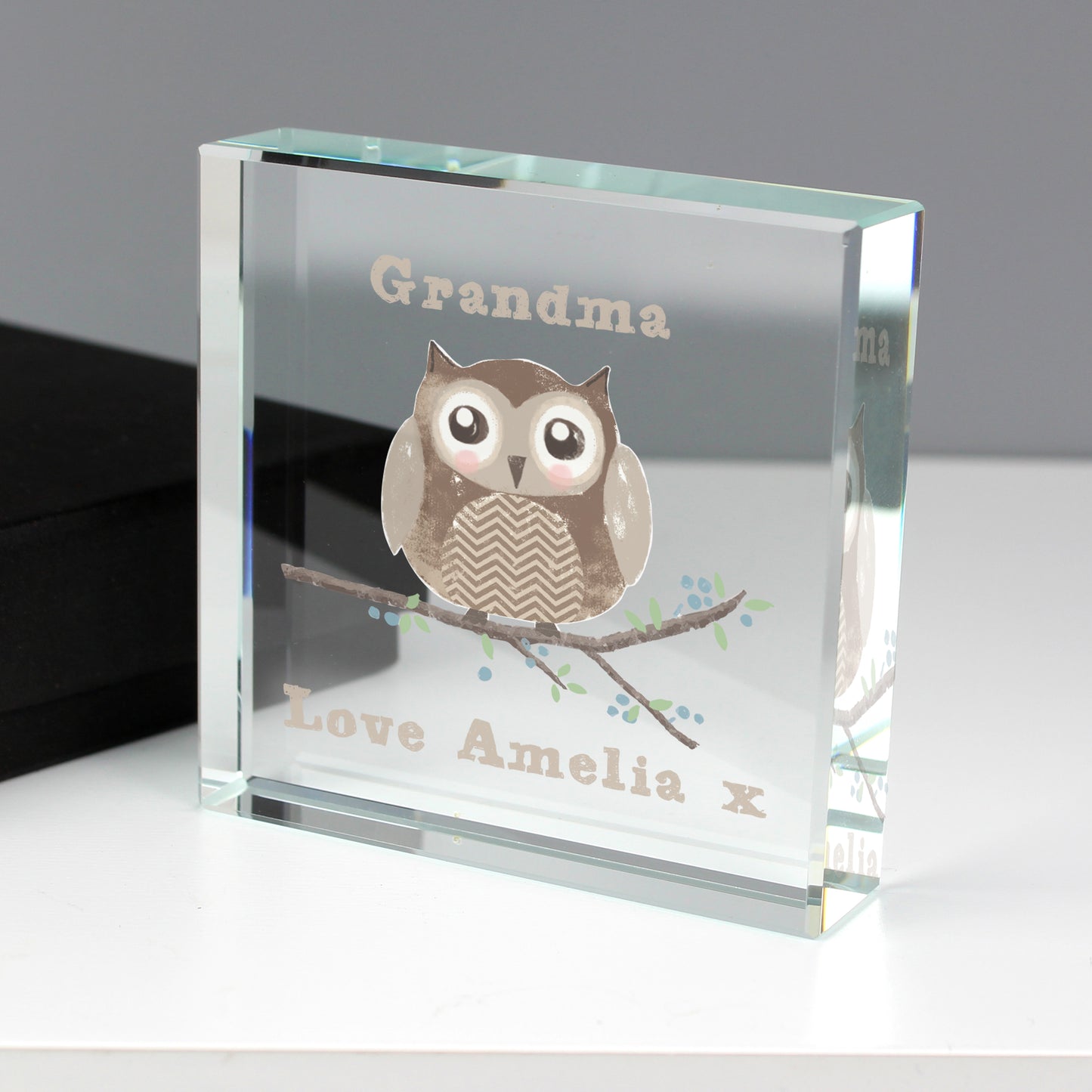 Personalised Woodland Owl Crystal Token - MK&JD Gifts