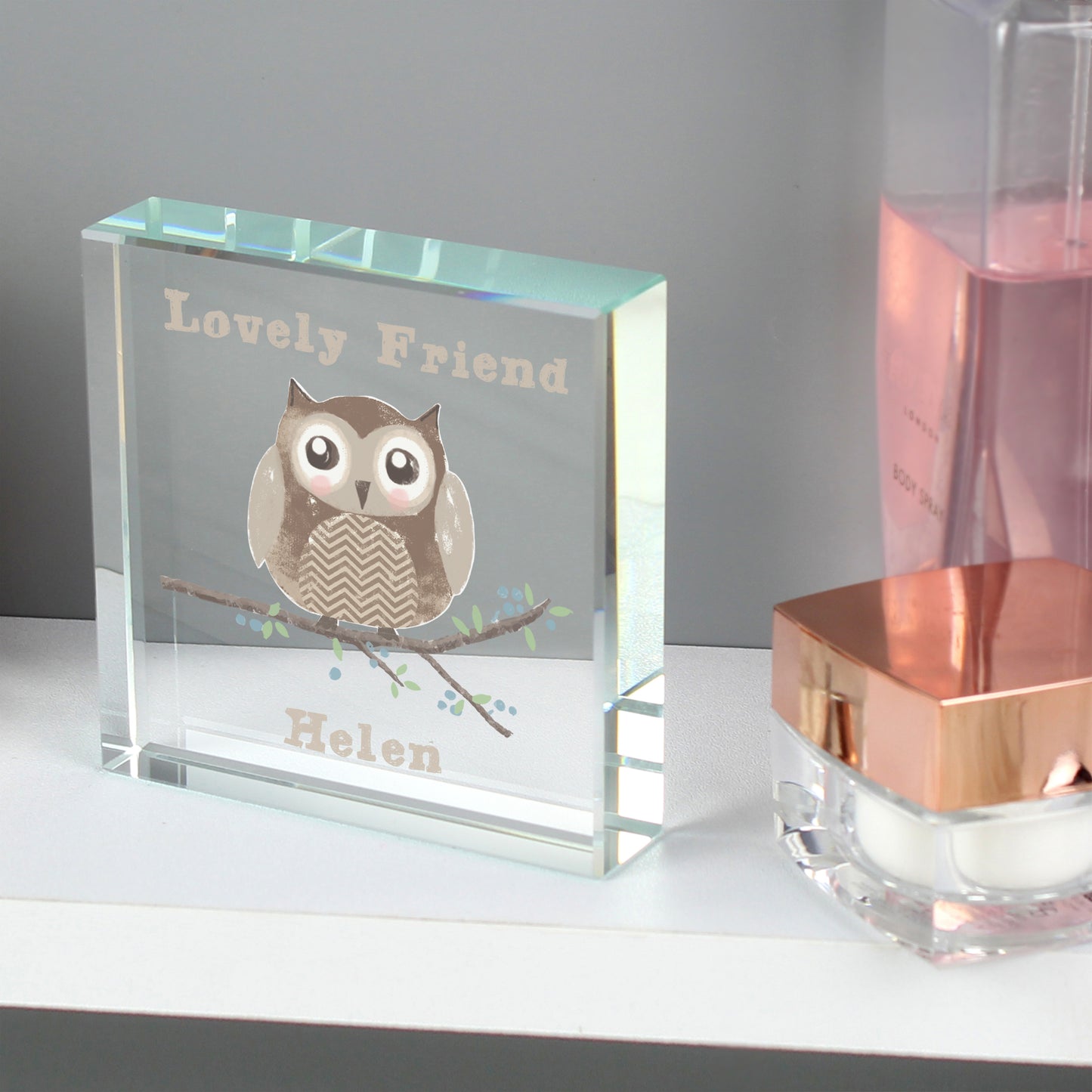 Personalised Woodland Owl Crystal Token - MK&JD Gifts