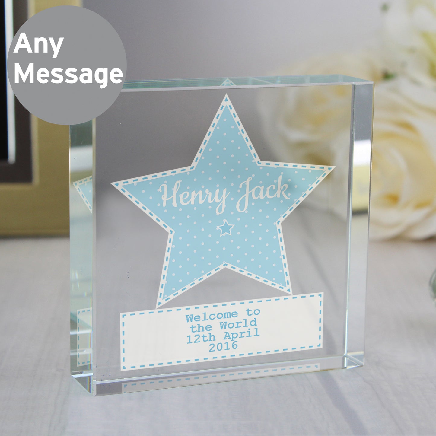 Personalised Stitch & Dot Baby Boy Crystal Token - MK&JD Gifts