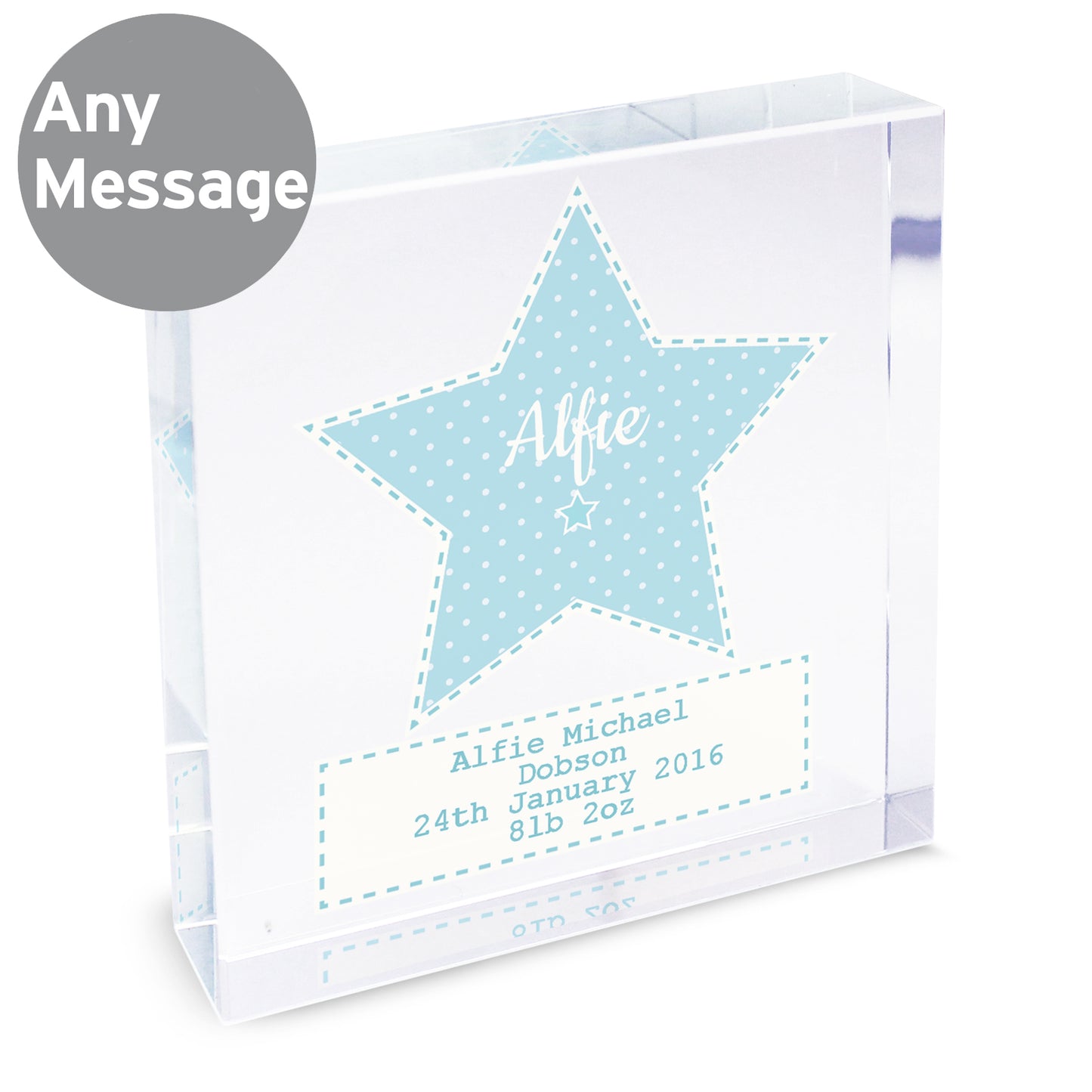 Personalised Stitch & Dot Baby Boy Crystal Token - MK&JD Gifts