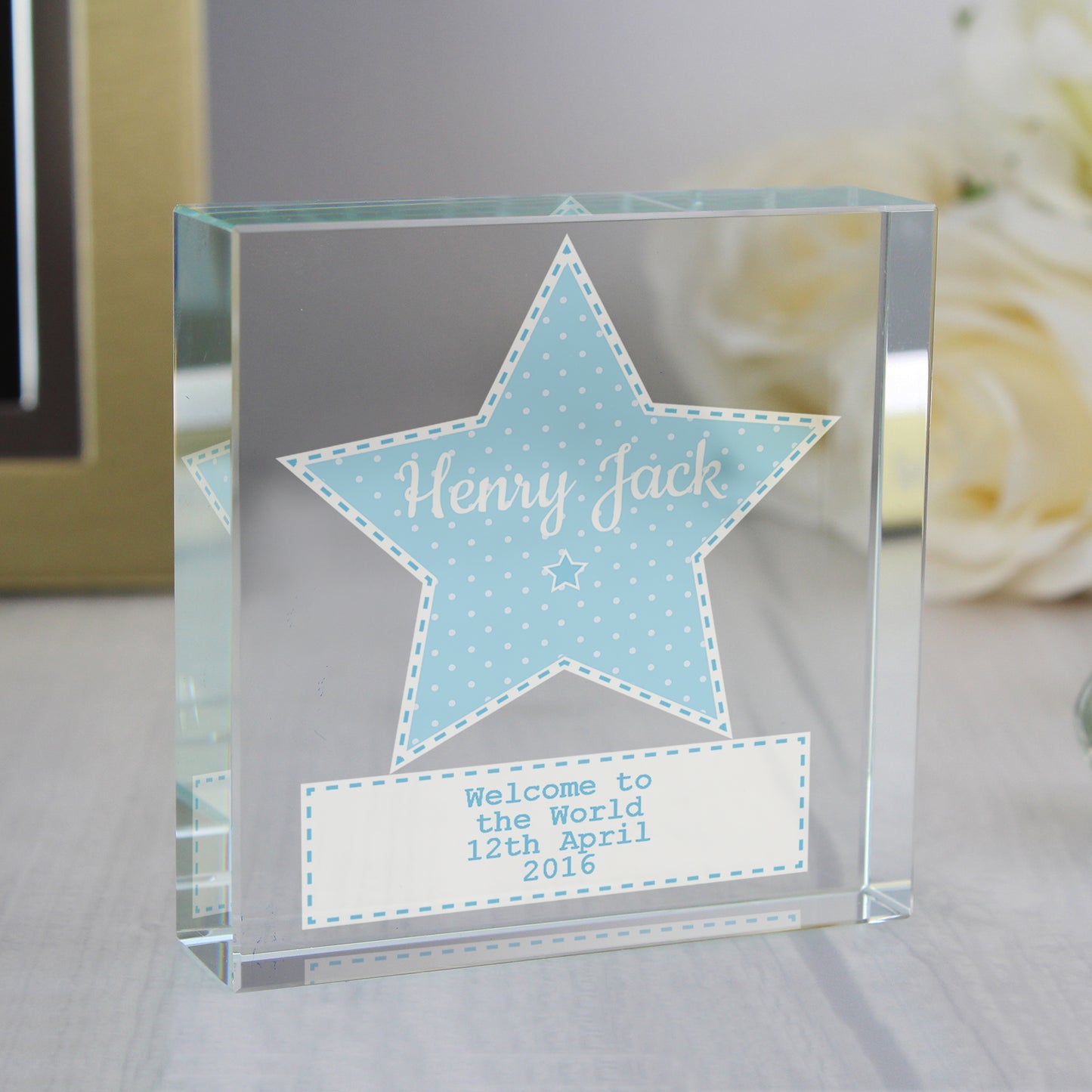 Personalised Stitch & Dot Baby Boy Crystal Token - MK&JD Gifts