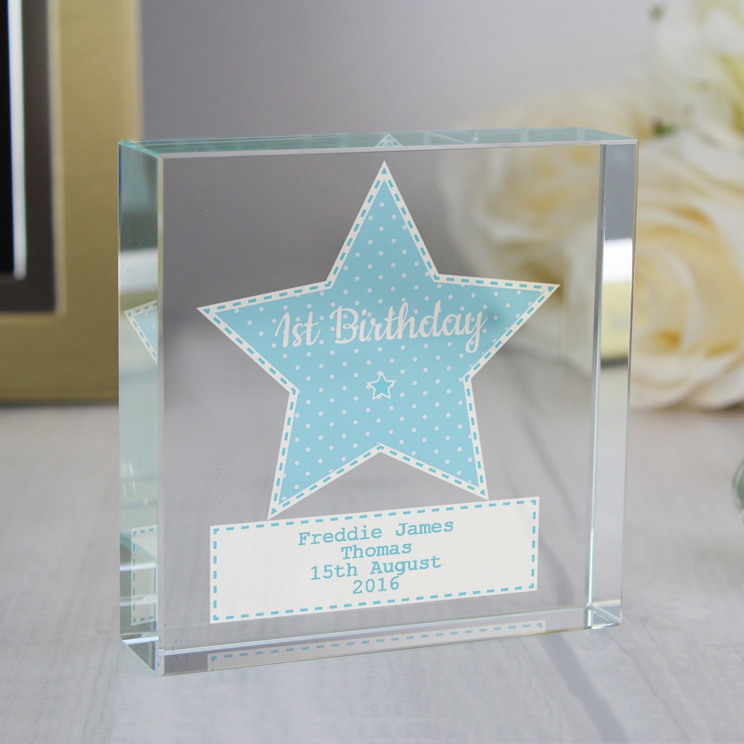Personalised Stitch & Dot Baby Boy Crystal Token - MK&JD Gifts