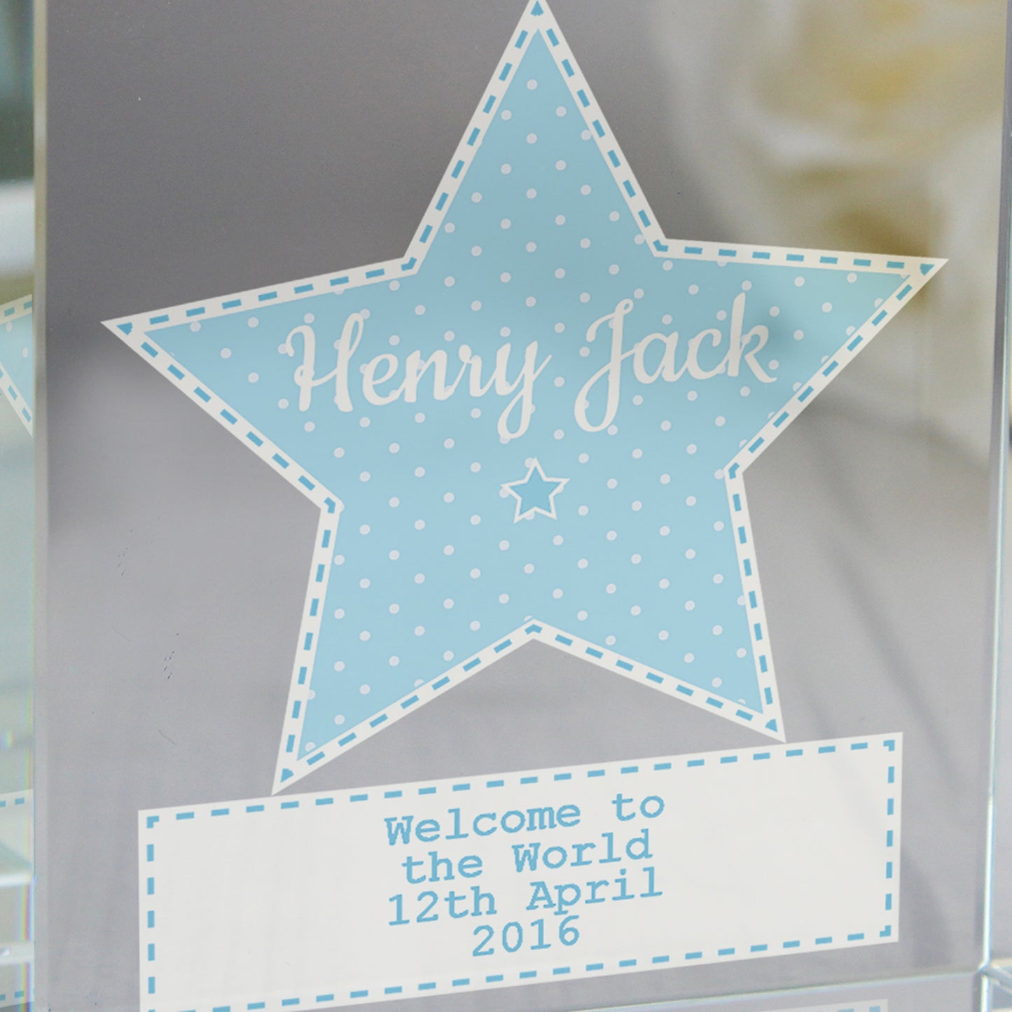 Personalised Stitch & Dot Baby Boy Crystal Token - MK&JD Gifts