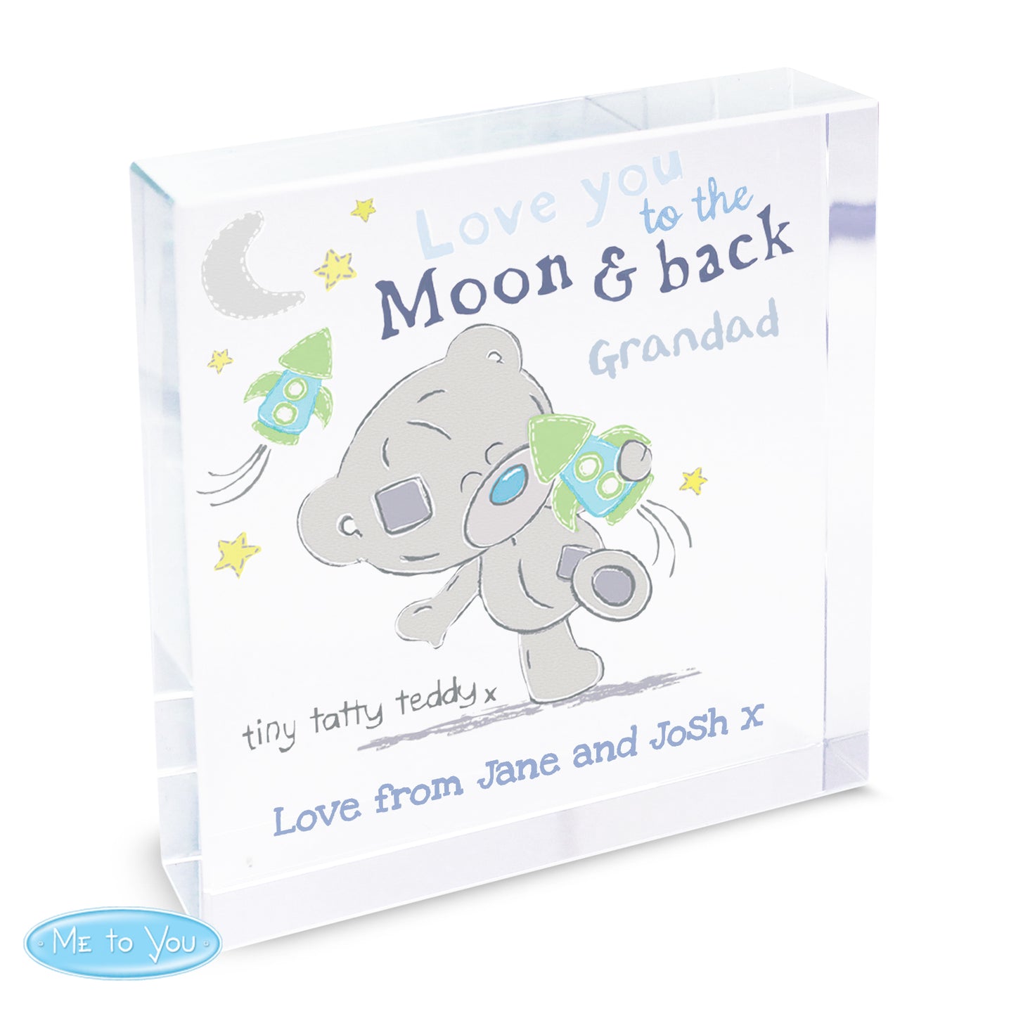 Personalised Tiny Tatty Teddy To the Moon & Back Crystal Token - MK&JD Gifts