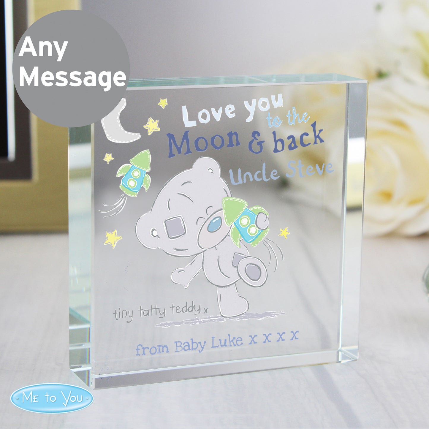 Personalised Tiny Tatty Teddy To the Moon & Back Crystal Token - MK&JD Gifts