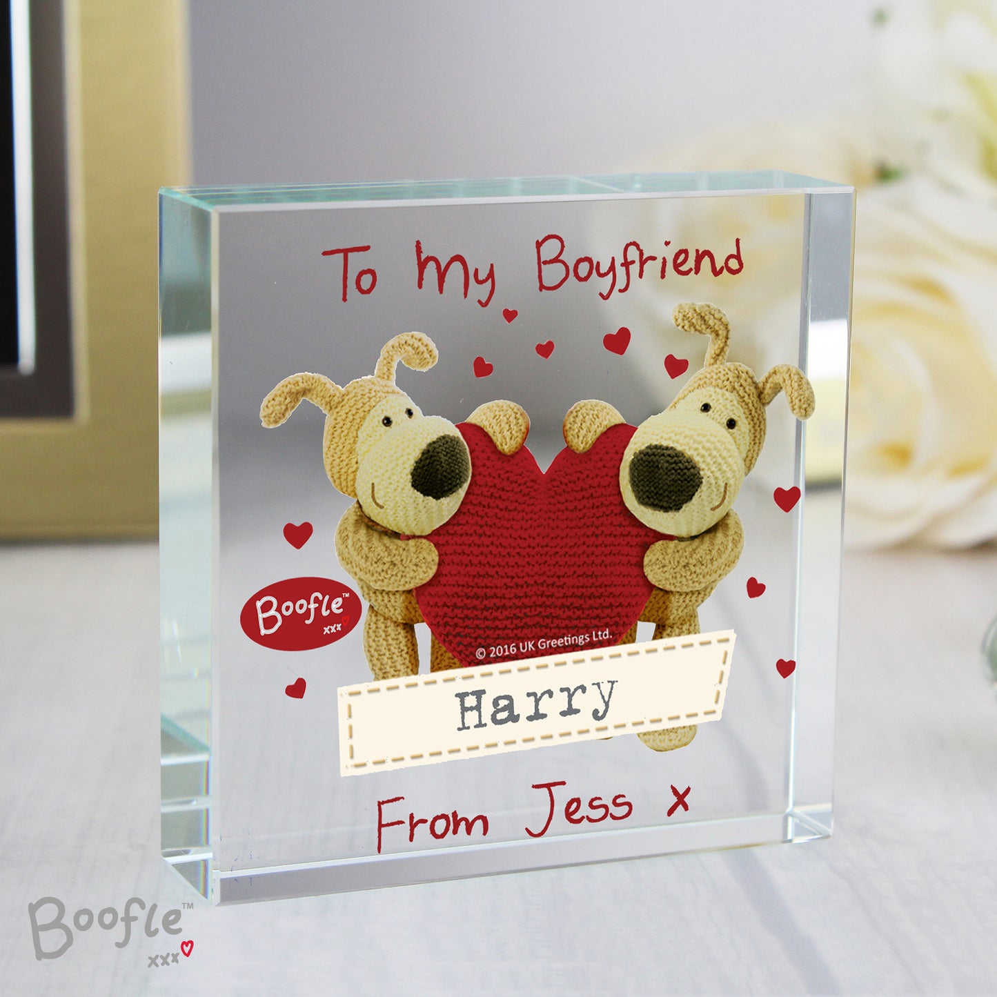 Personalised Boofle Shared Heart Crystal Token - MK&JD Gifts