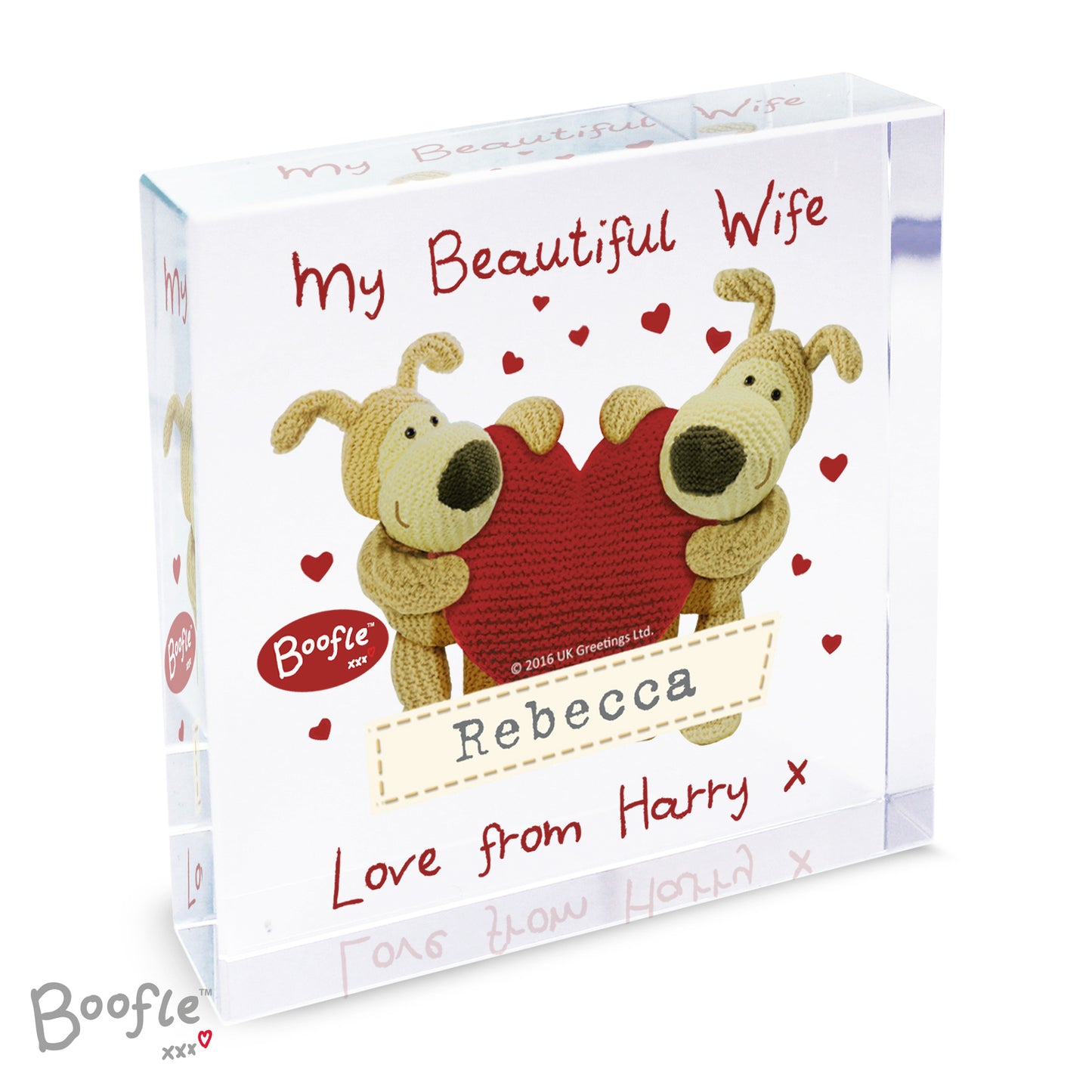 Personalised Boofle Shared Heart Crystal Token - MK&JD Gifts