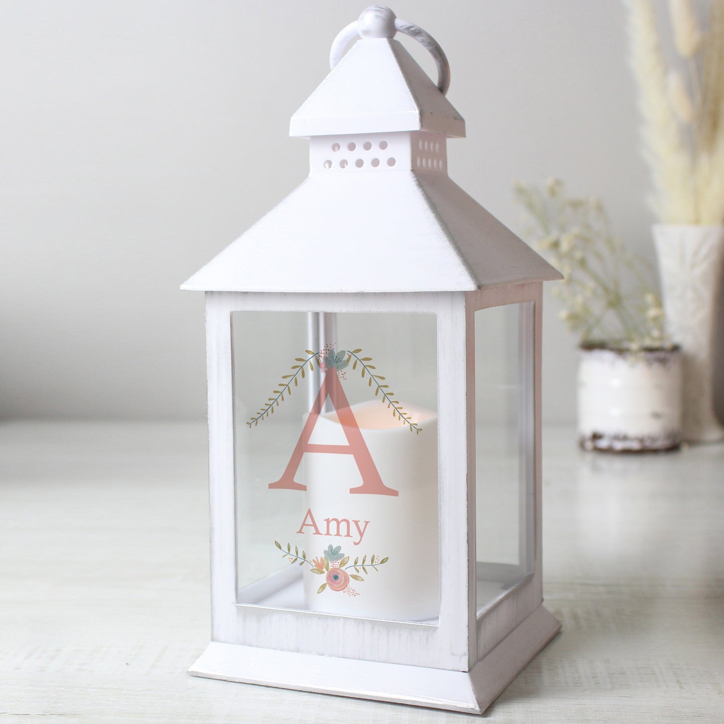 Personalised Floral Bouquet White Lantern - MK&JD Gifts
