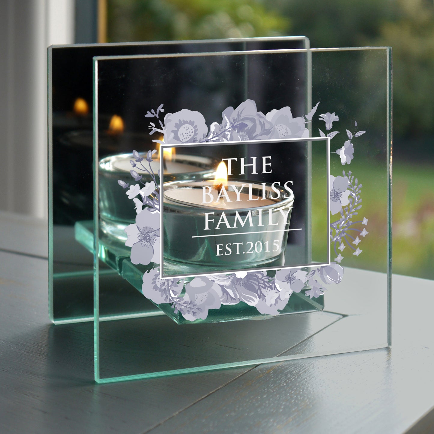 Personalised Soft Watercolour Mirrored Glass Tea Light Candle Holder - MK&JD Gifts