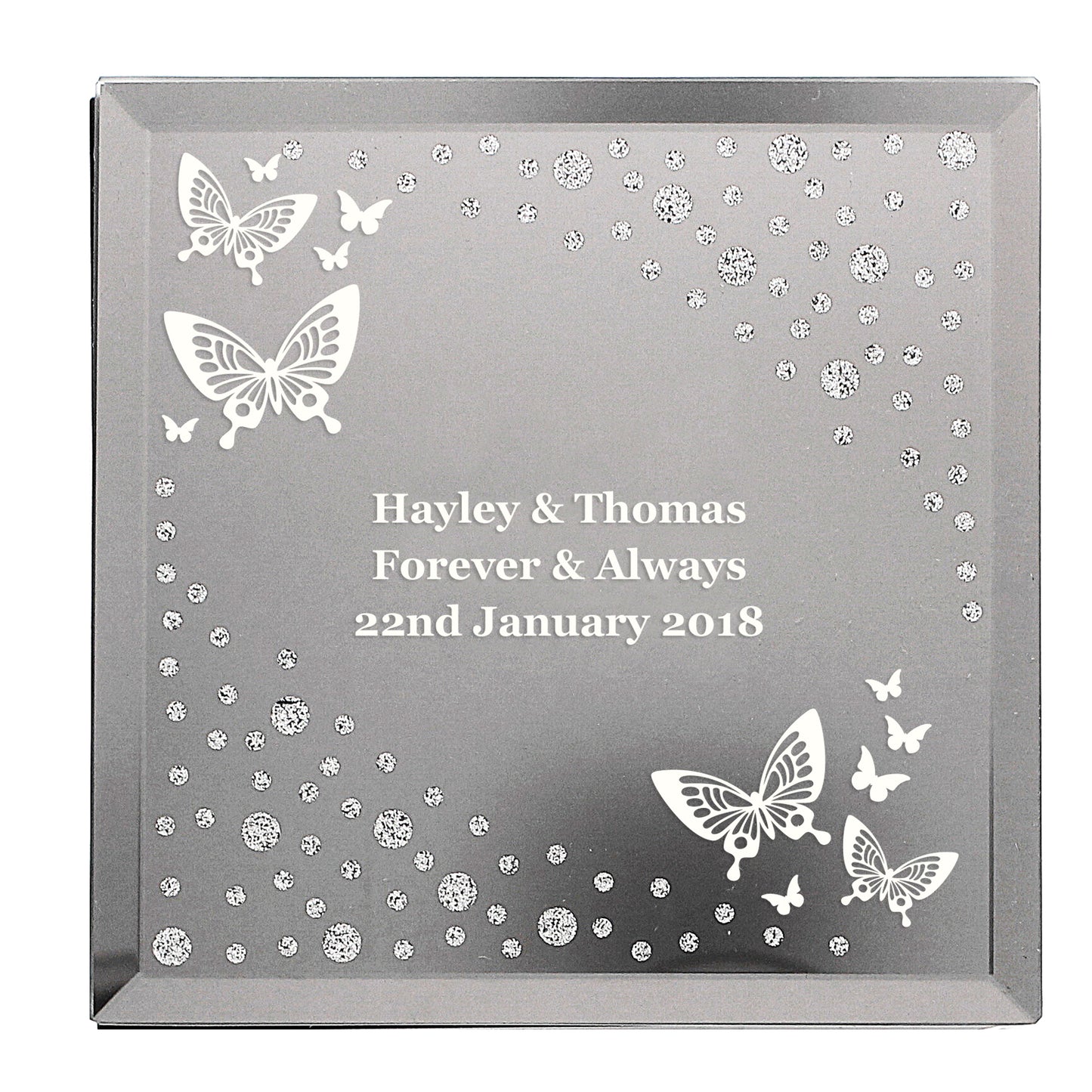 Personalised White Butterfly Diamante Glass Trinket Box - MK&JD Gifts