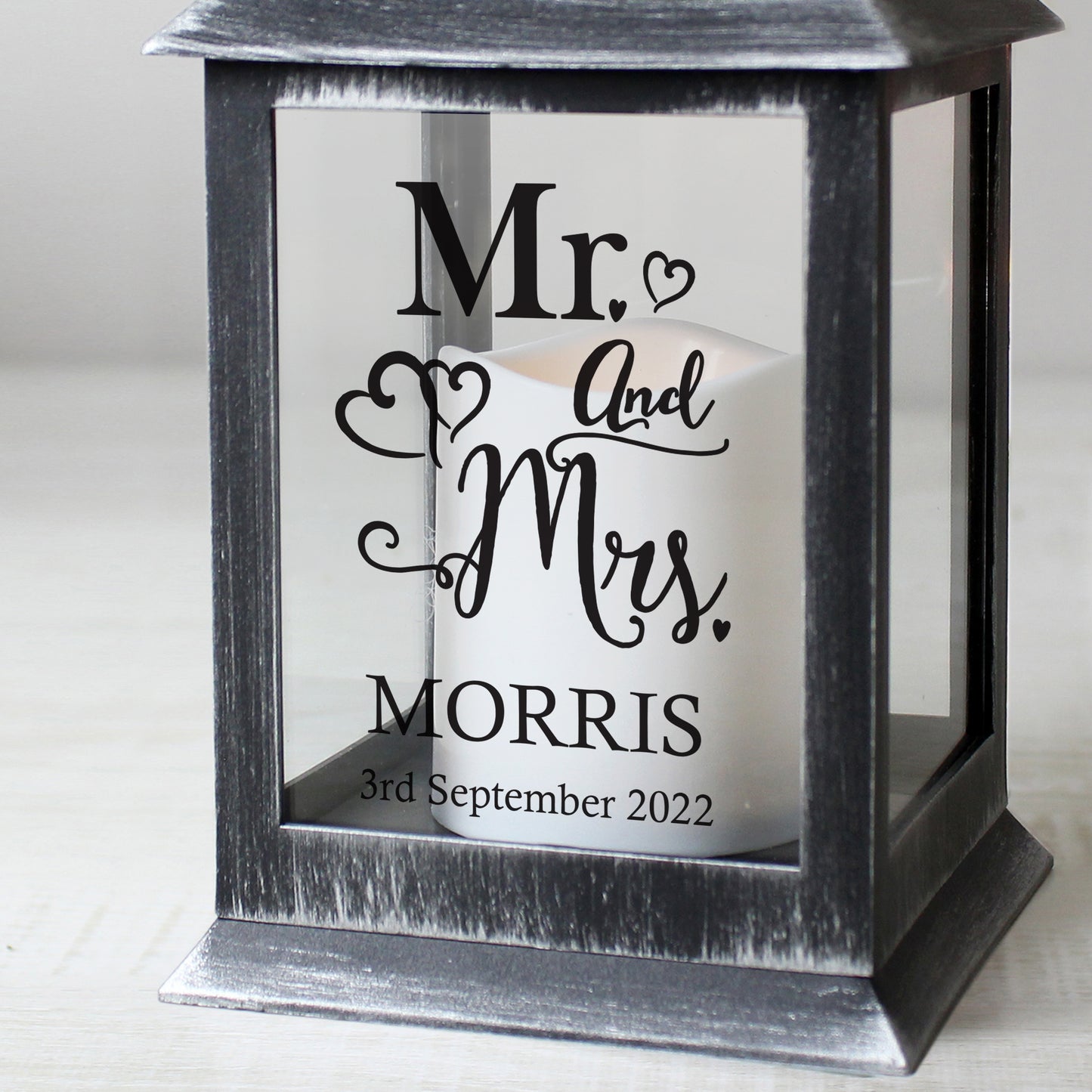 Personalised Mr and Mrs Rustic Black Lantern - MK&JD Gifts